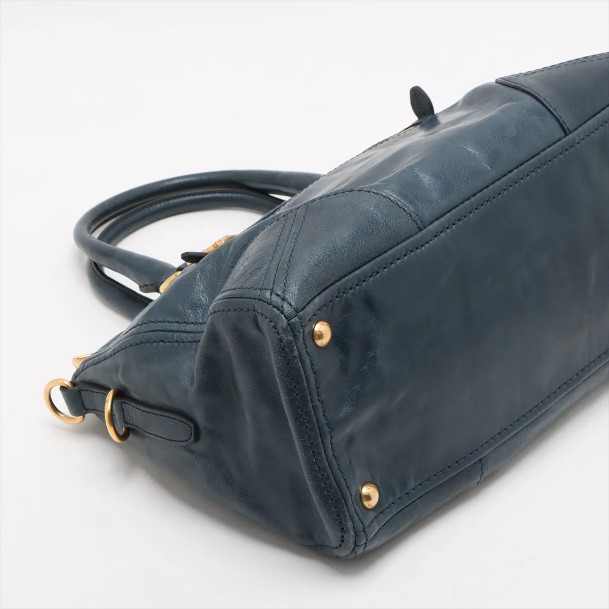 Vitello Shine Leather 2WAY Handbag Blue BL0728 Bearer Guarantee — view 4