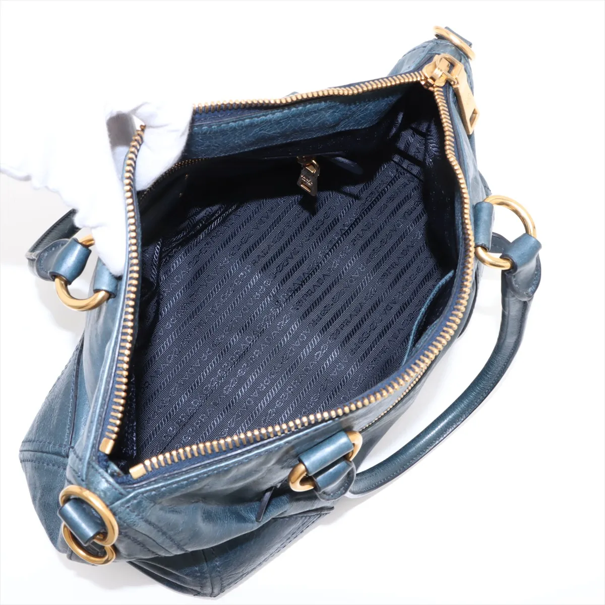 Vitello Shine Leather 2WAY Handbag Blue BL0728 Bearer Guarantee — view 8