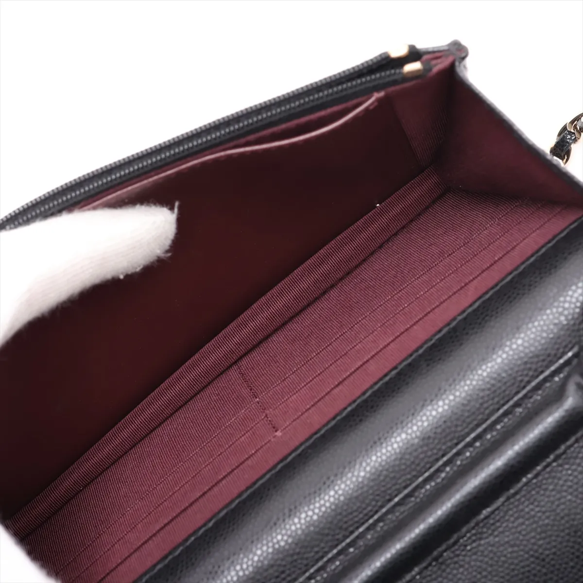 Matelassé Caviar Skin Chain Wallet, Black with Gold Hardware, 29138050, Serial Number 29 — view 6