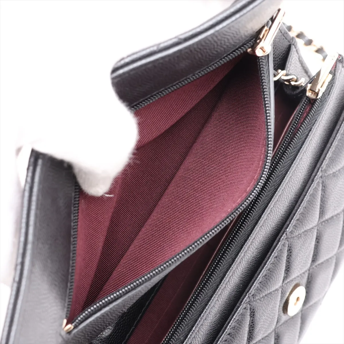 Matelassé Caviar Skin Chain Wallet, Black with Gold Hardware, 29138050, Serial Number 29 — view 10