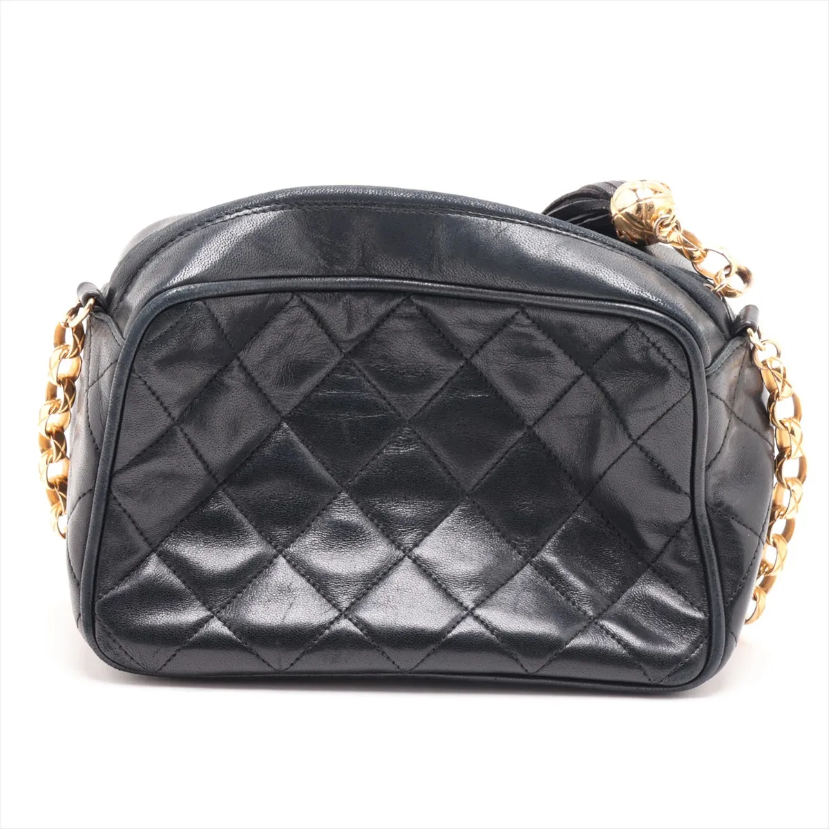 Matelassé Lambskin Chain Shoulder Bag with Fringe, Black with Gold Hardware, Item No. 1598592 — view 2