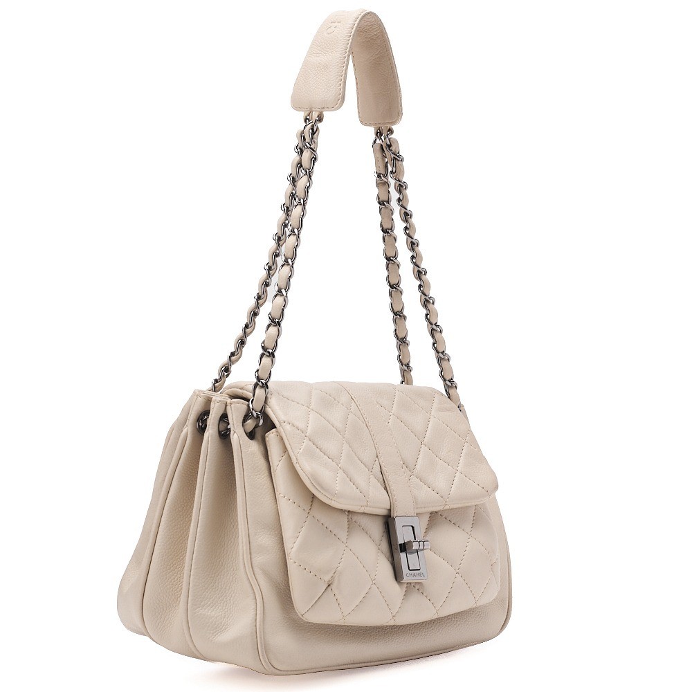 Caviar Skin Matelassé 2.55 Chain Tote, Ivory — view 3