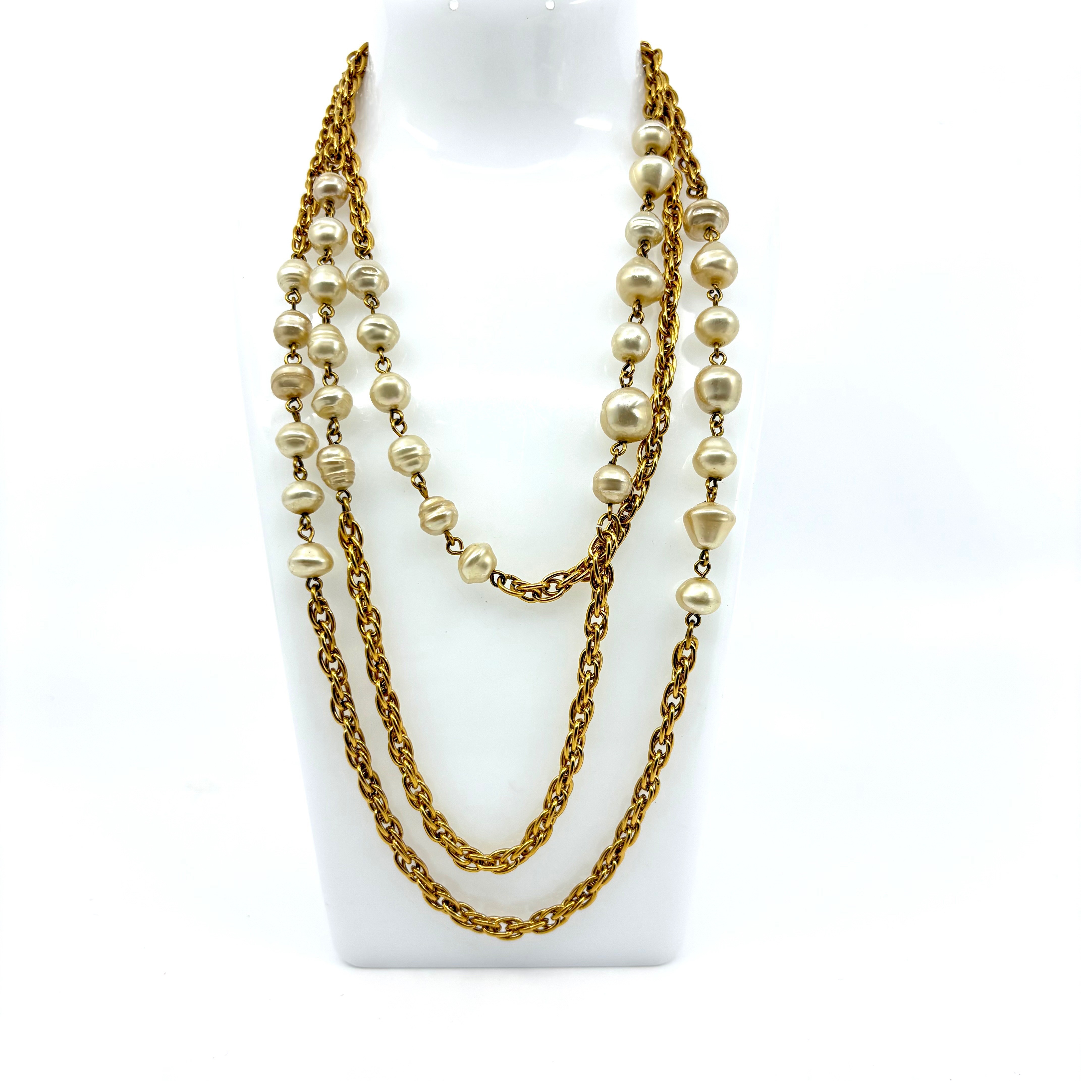 Pearl long (precious metal) necklace pendant chain, approximately 130cm
