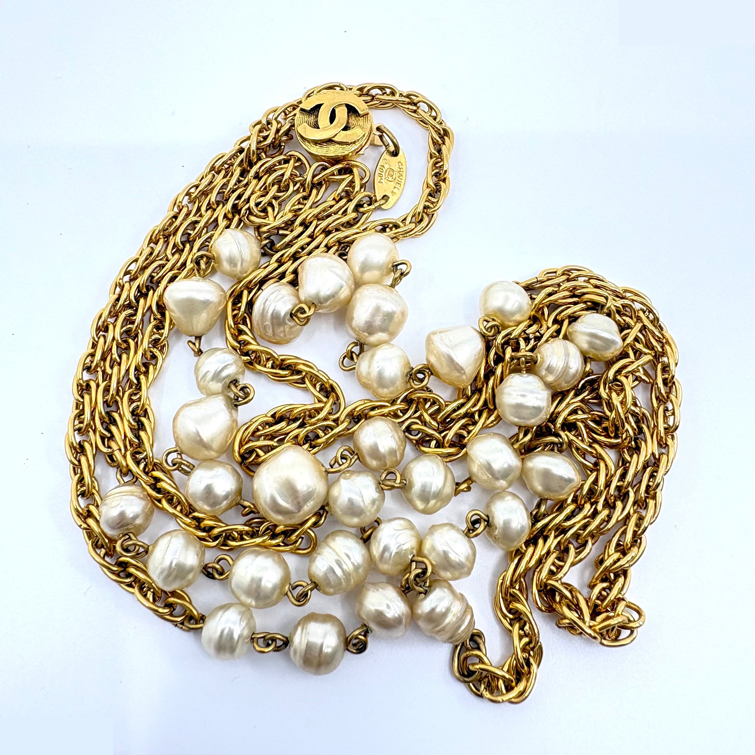 Pearl long (precious metal) necklace pendant chain, approximately 130cm — view 2