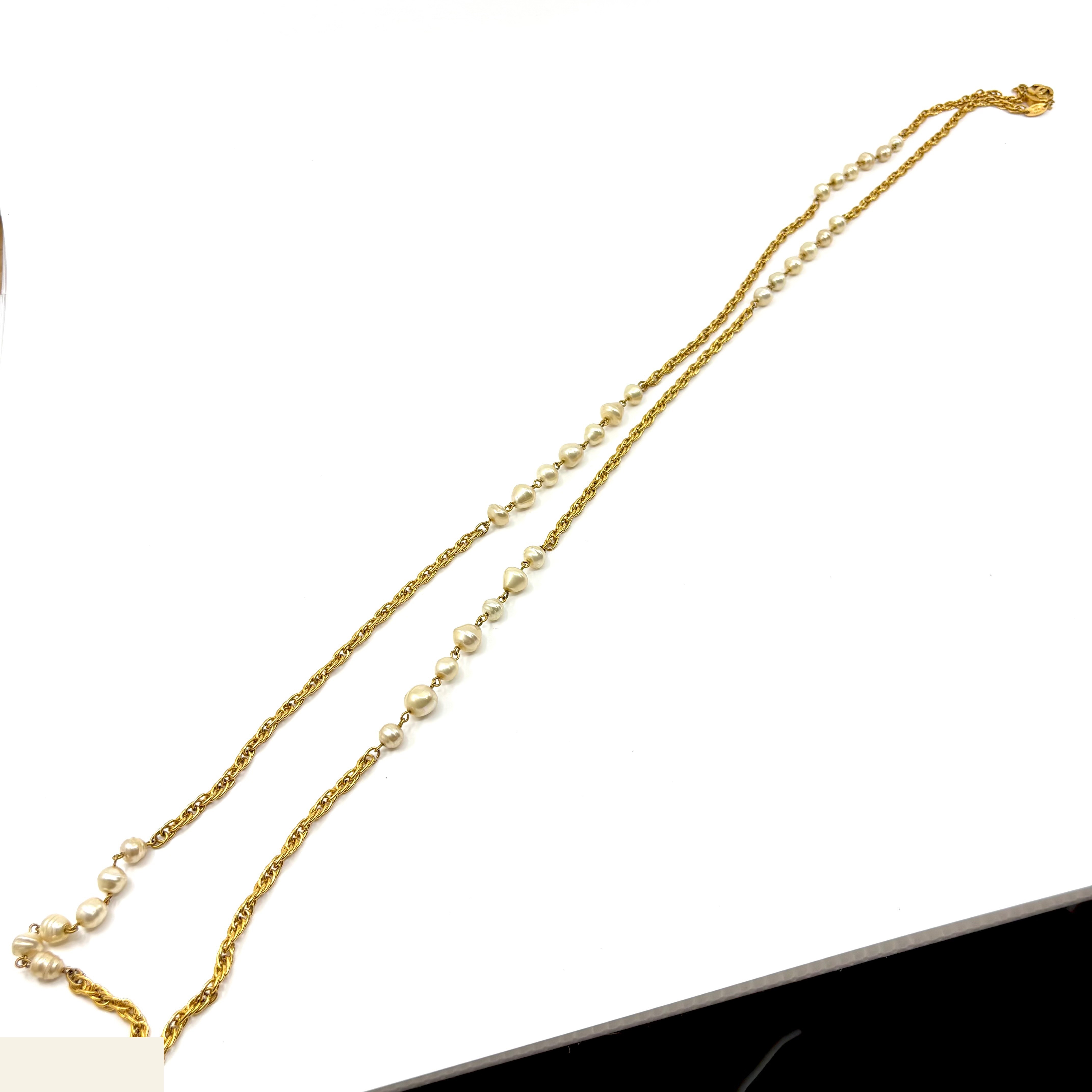 Pearl long (precious metal) necklace pendant chain, approximately 130cm — view 3