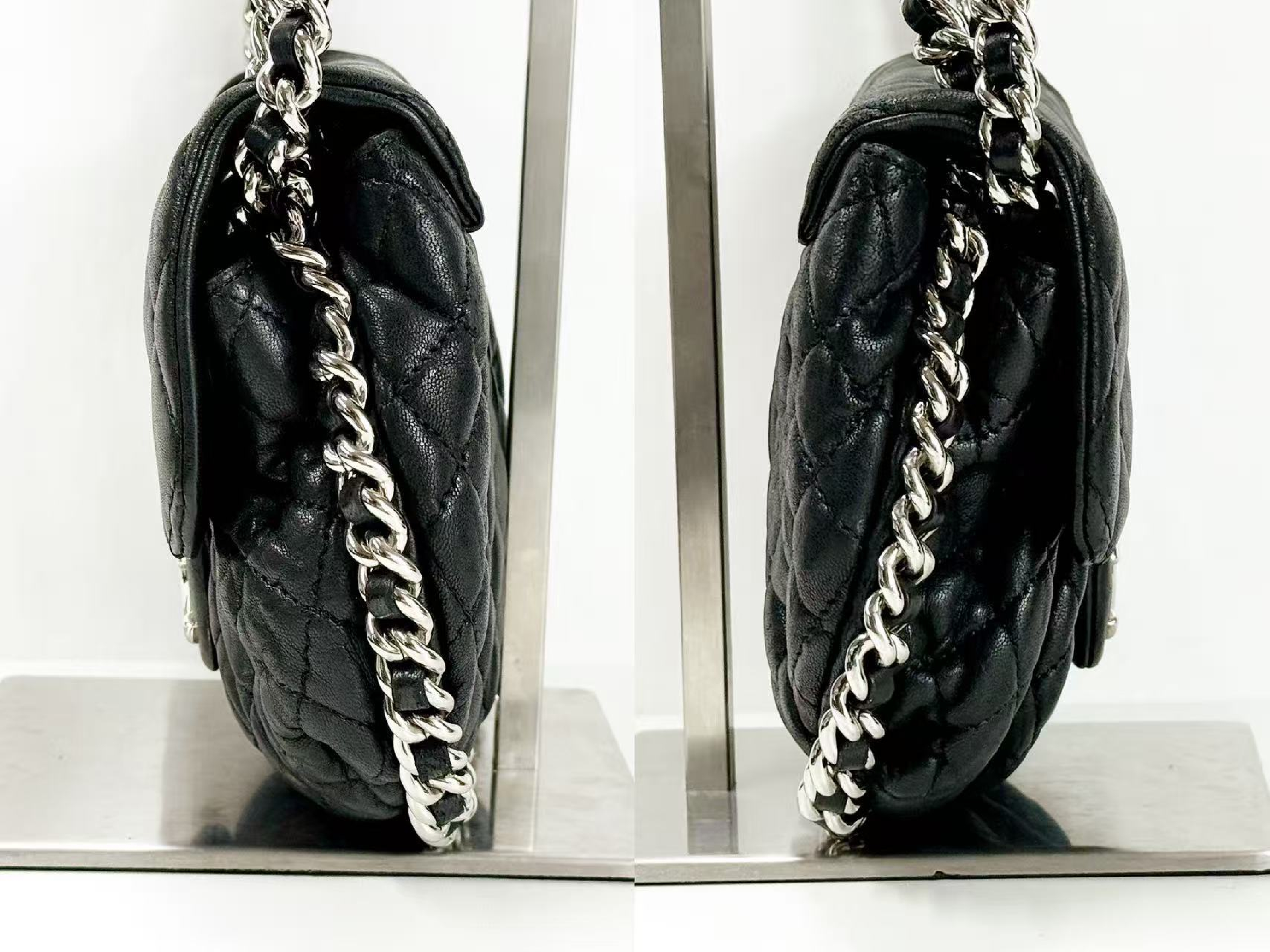 Black Matelassé Chain Around Shoulder Bag, Wrinkled Finish, Tanlock, Approx. W20cm, Serial Number 14-series, with dust bag and sticker, Silver Hardware, 14390206 — view 13