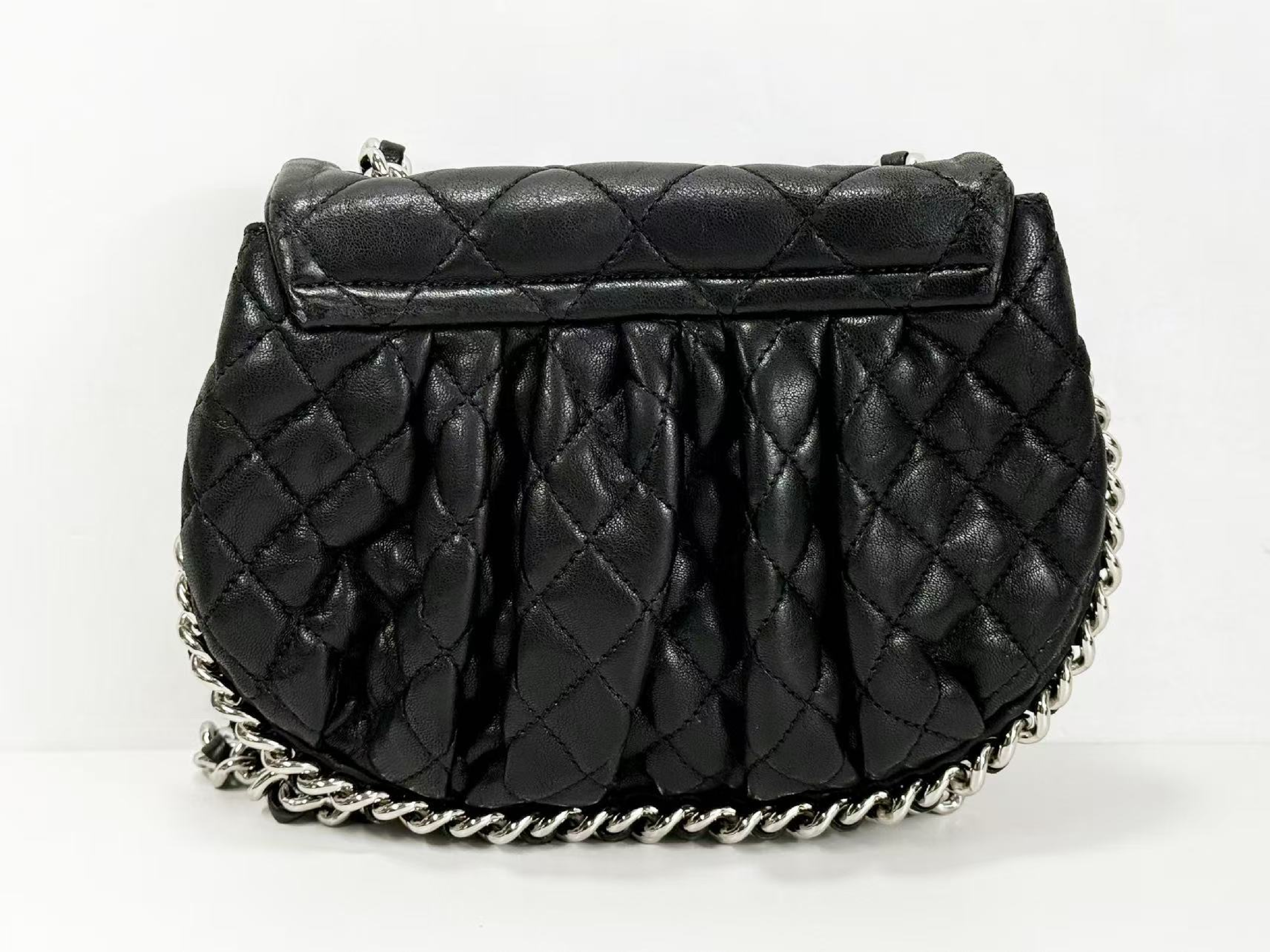 Black Matelassé Chain Around Shoulder Bag, Wrinkled Finish, Tanlock, Approx. W20cm, Serial Number 14-series, with dust bag and sticker, Silver Hardware, 14390206 — view 3