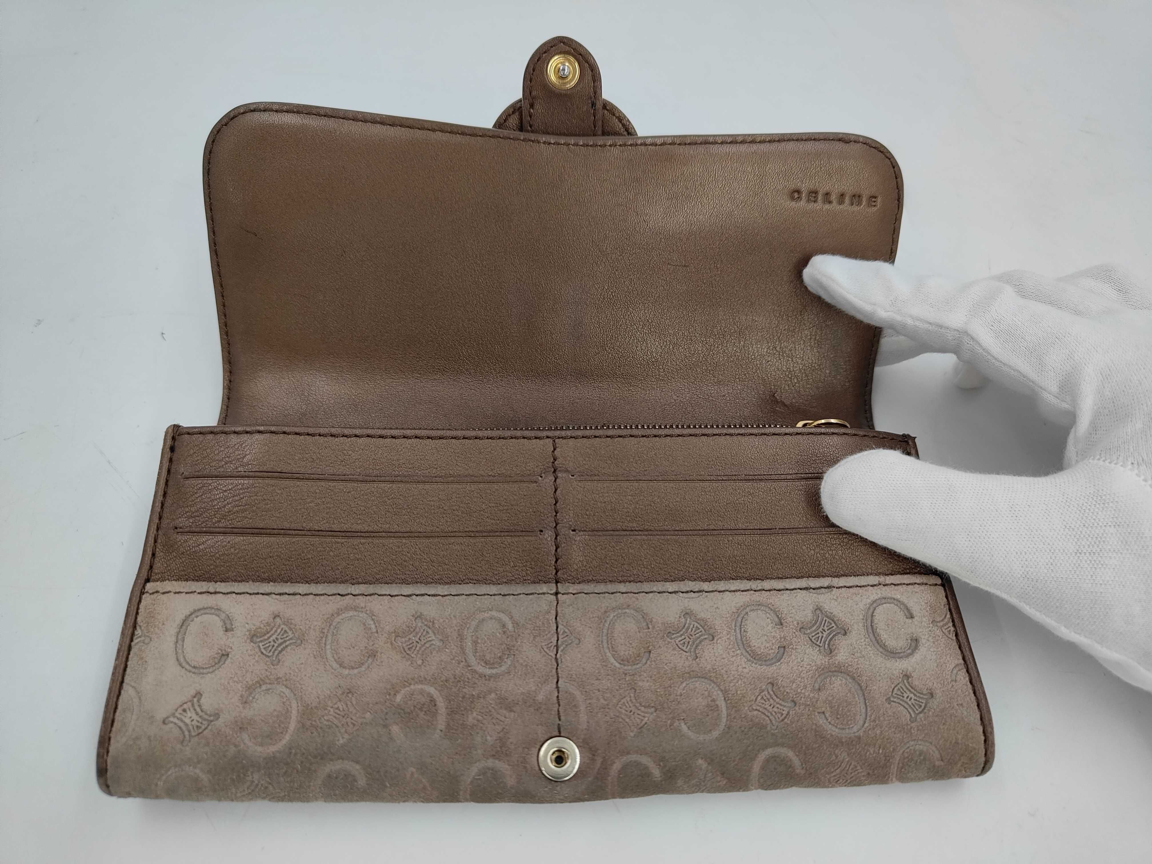 C Blazon Long Wallet, Suede, Brown — view 4