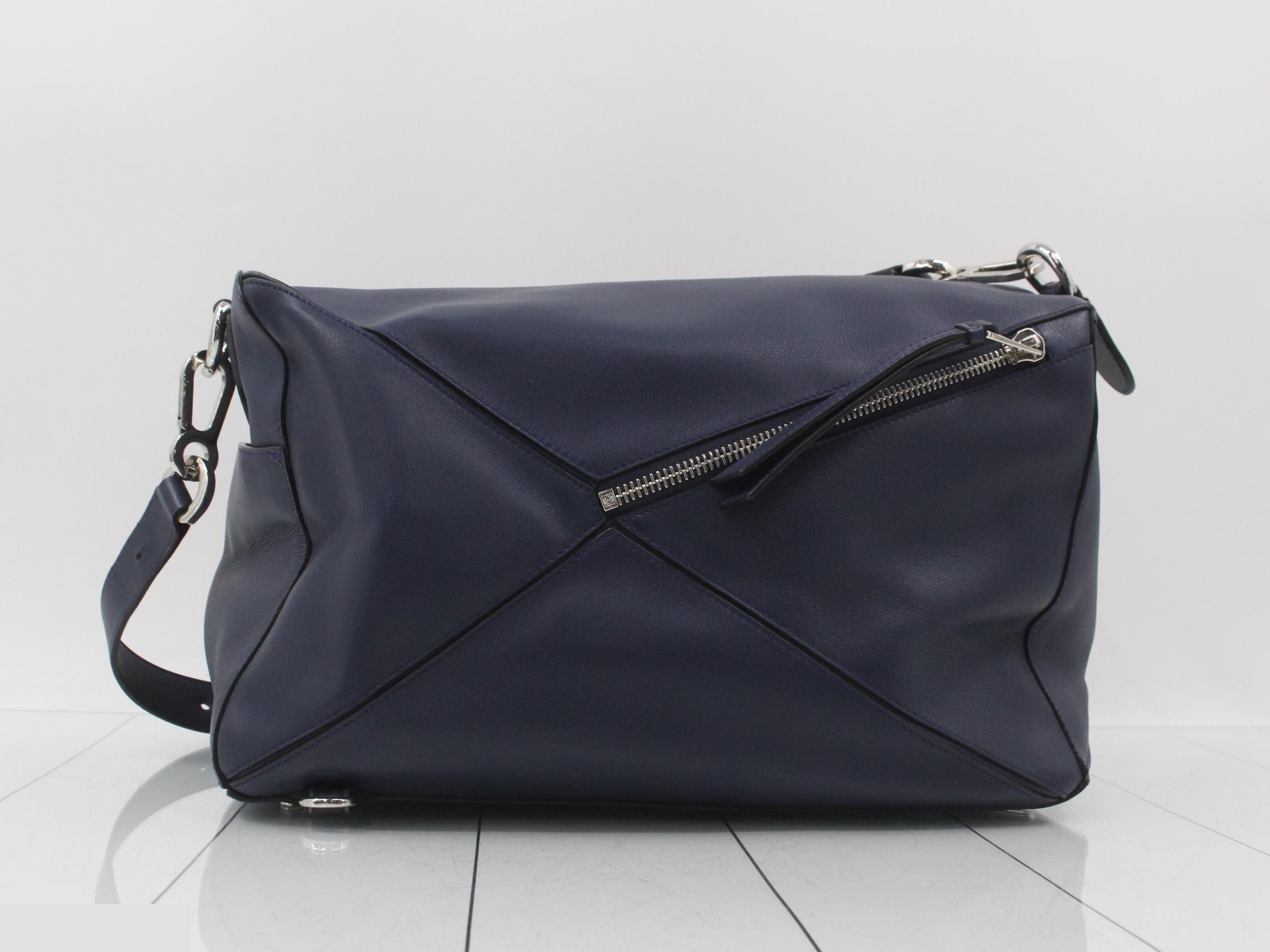 Puzzle Bag, Large, Leather Shoulder Bag, Navy — view 2