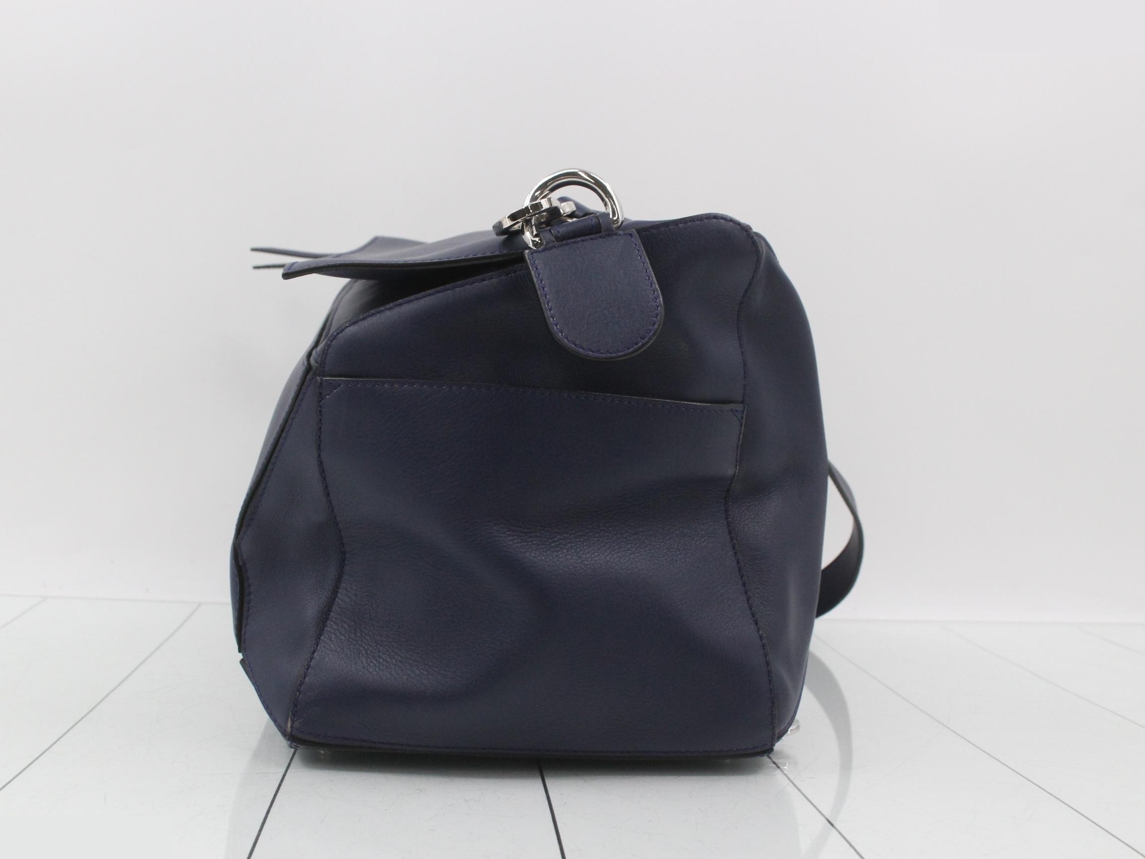 Puzzle Bag, Large, Leather Shoulder Bag, Navy — view 3