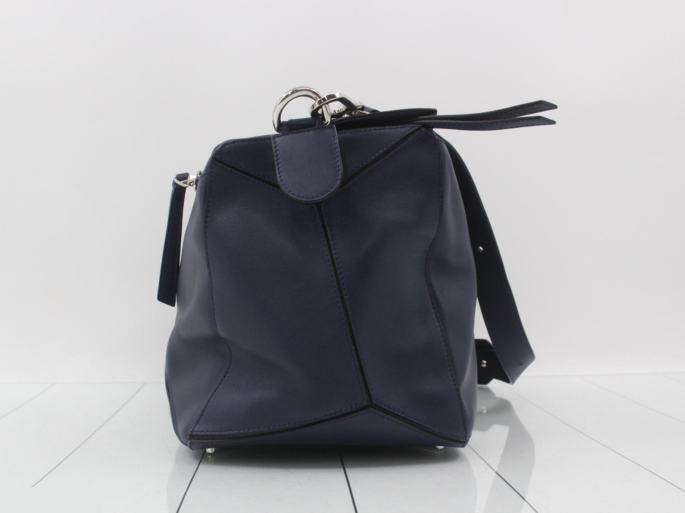 Puzzle Bag, Large, Leather Shoulder Bag, Navy — view 4