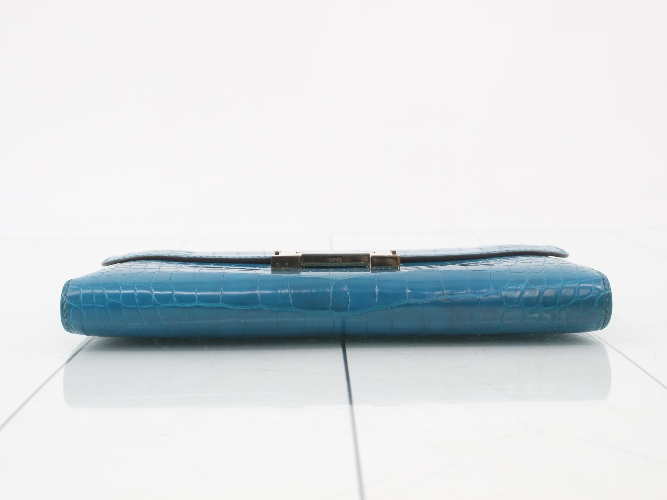 Constance Crocodile Bi-fold Long Wallet, P Stamp, Blue — view 3