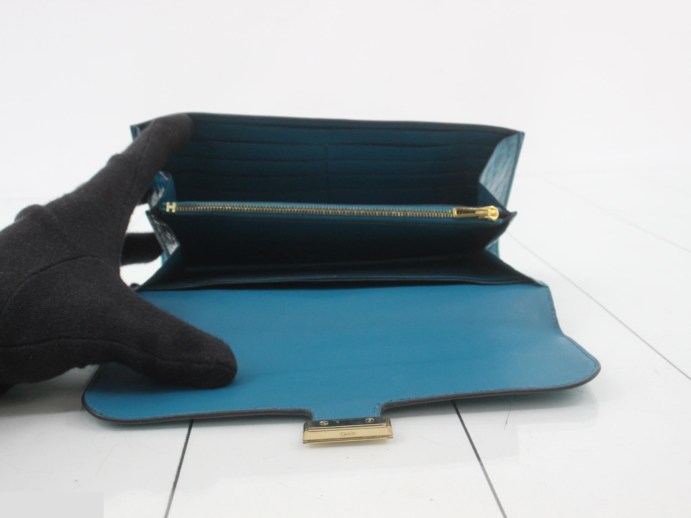 Constance Crocodile Bi-fold Long Wallet, P Stamp, Blue — view 4