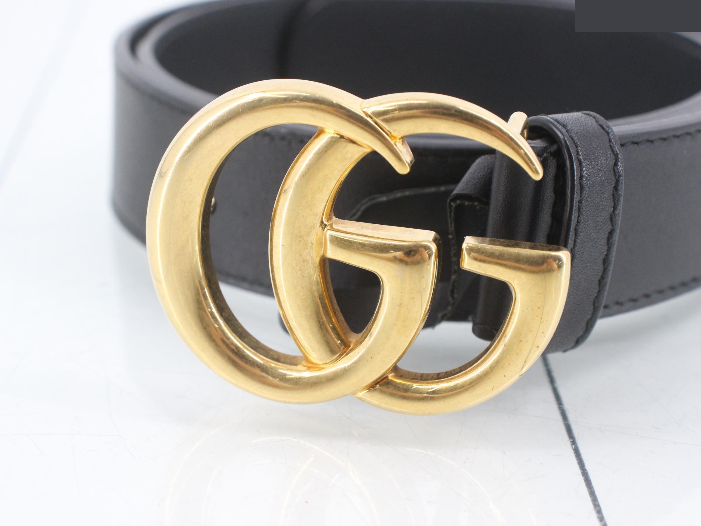 GG Marmont Shiny Buckle Leather Belt — view 3