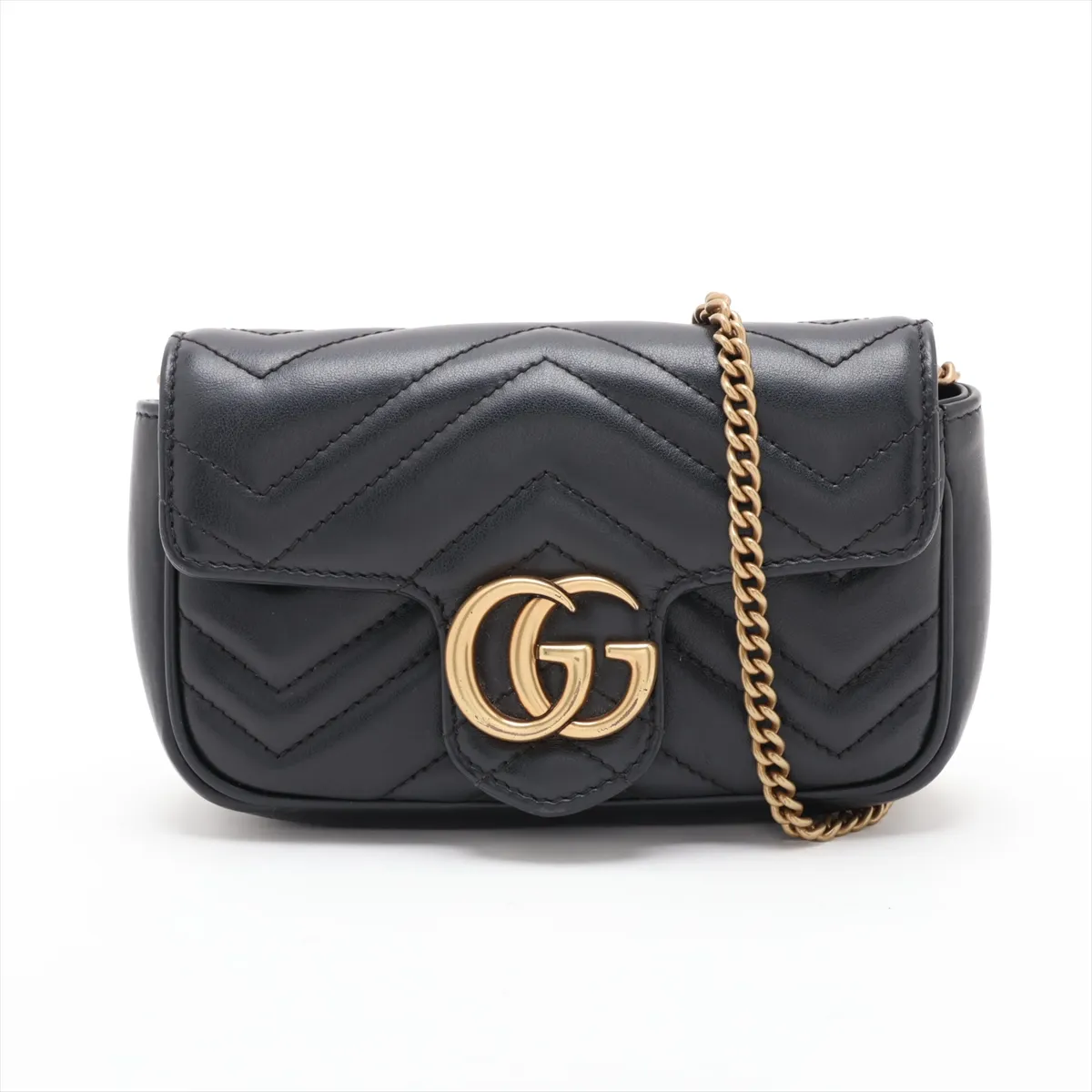GG Marmont 476433 Leather Chain Shoulder Bag, Black