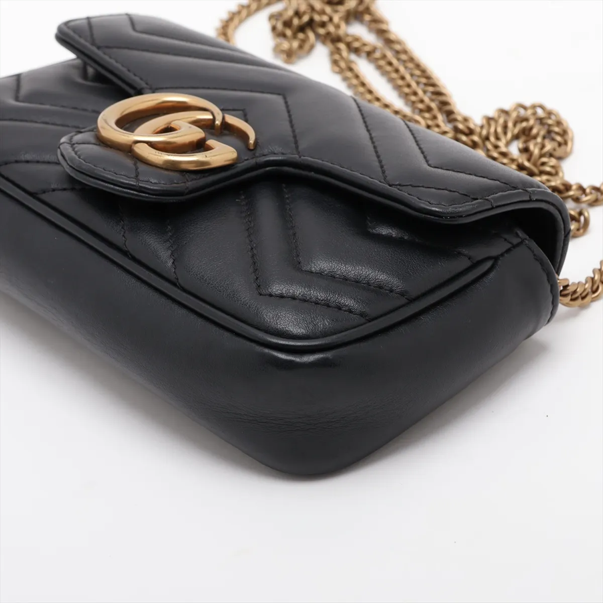 GG Marmont 476433 Leather Chain Shoulder Bag, Black — view 3