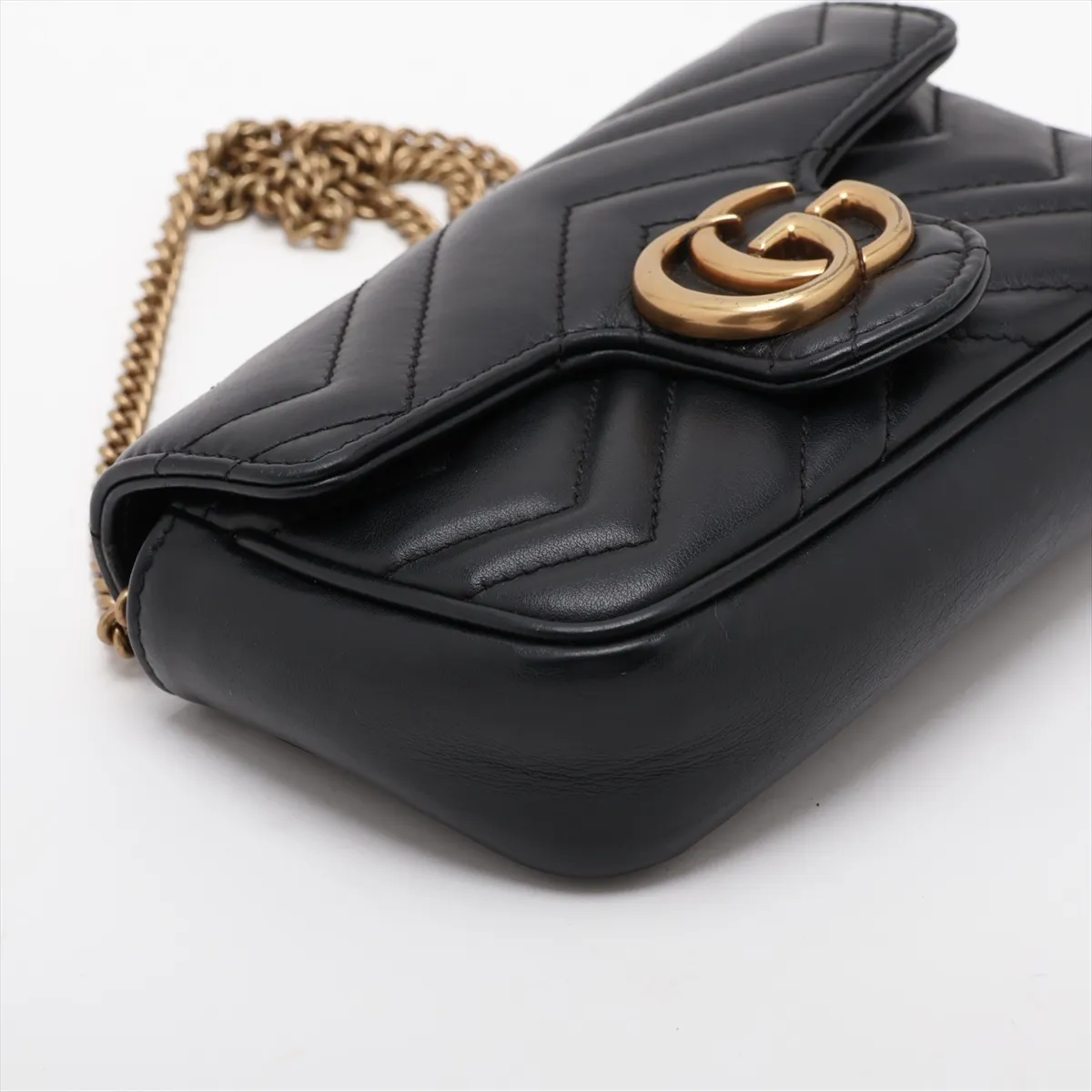 GG Marmont 476433 Leather Chain Shoulder Bag, Black — view 4