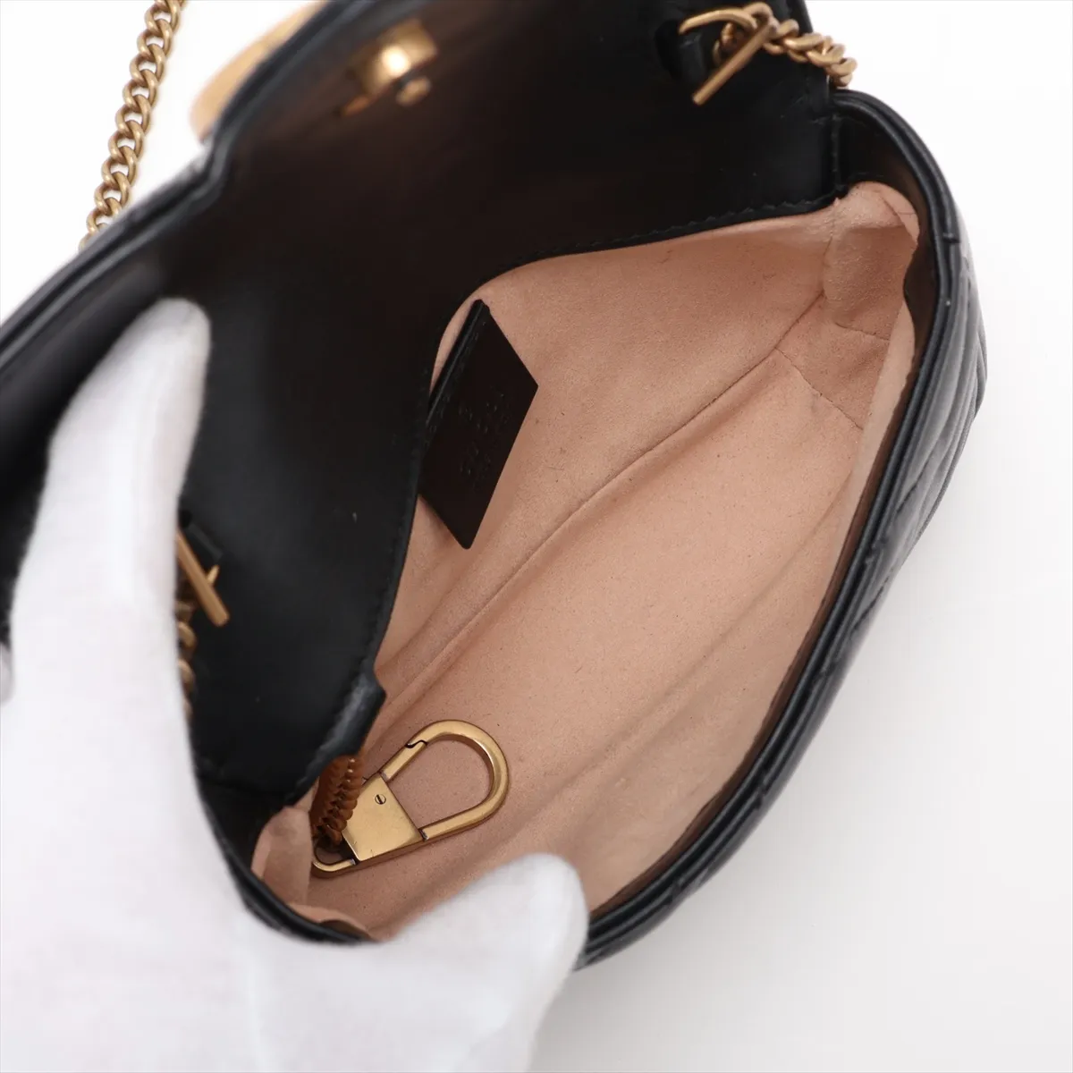 GG Marmont 476433 Leather Chain Shoulder Bag, Black — view 6