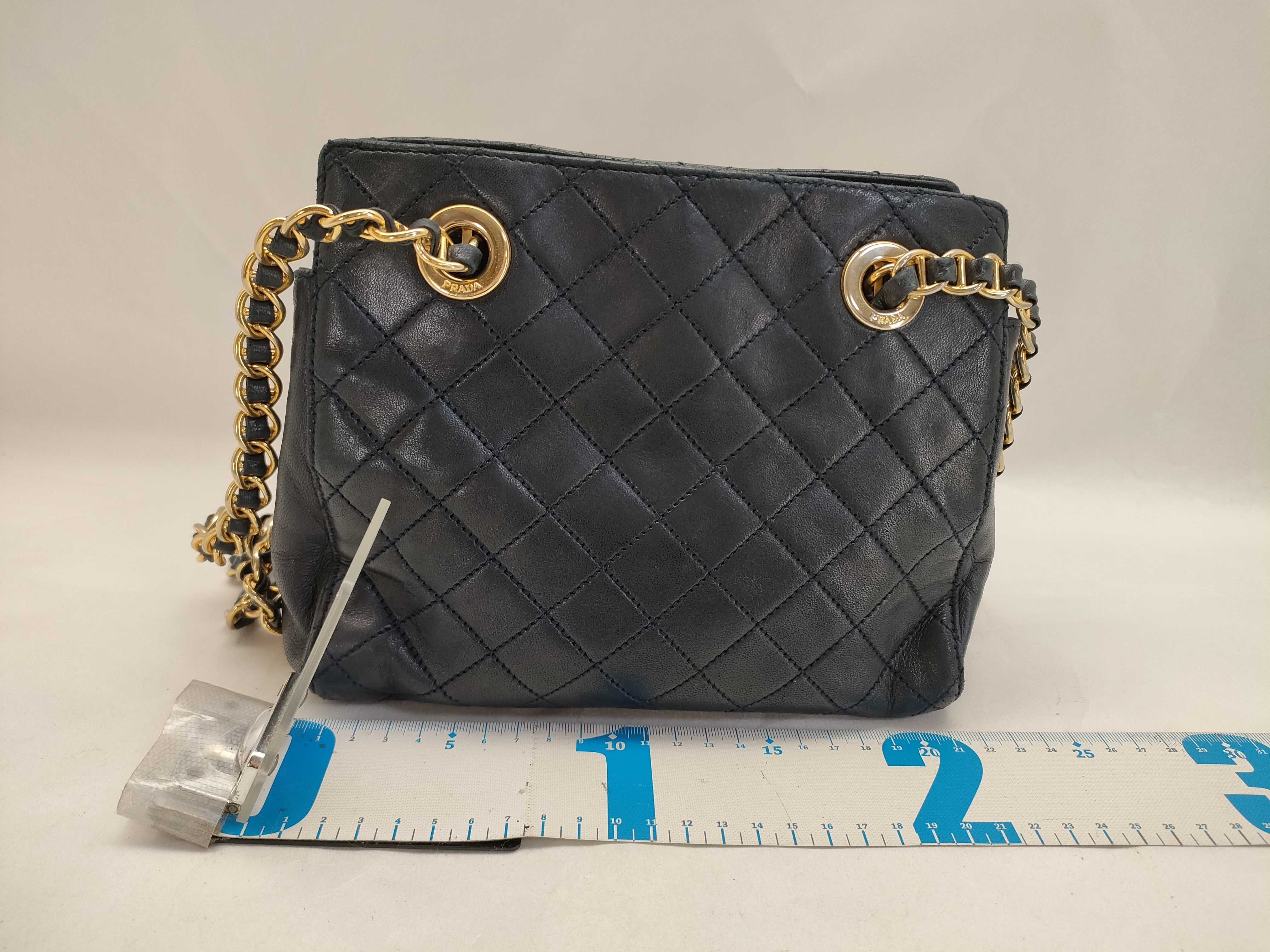 Nappa Leather Quilted Chain Shoulder Bag Black Gold Hardware Triangle Logo Shoulder Bag — view 2