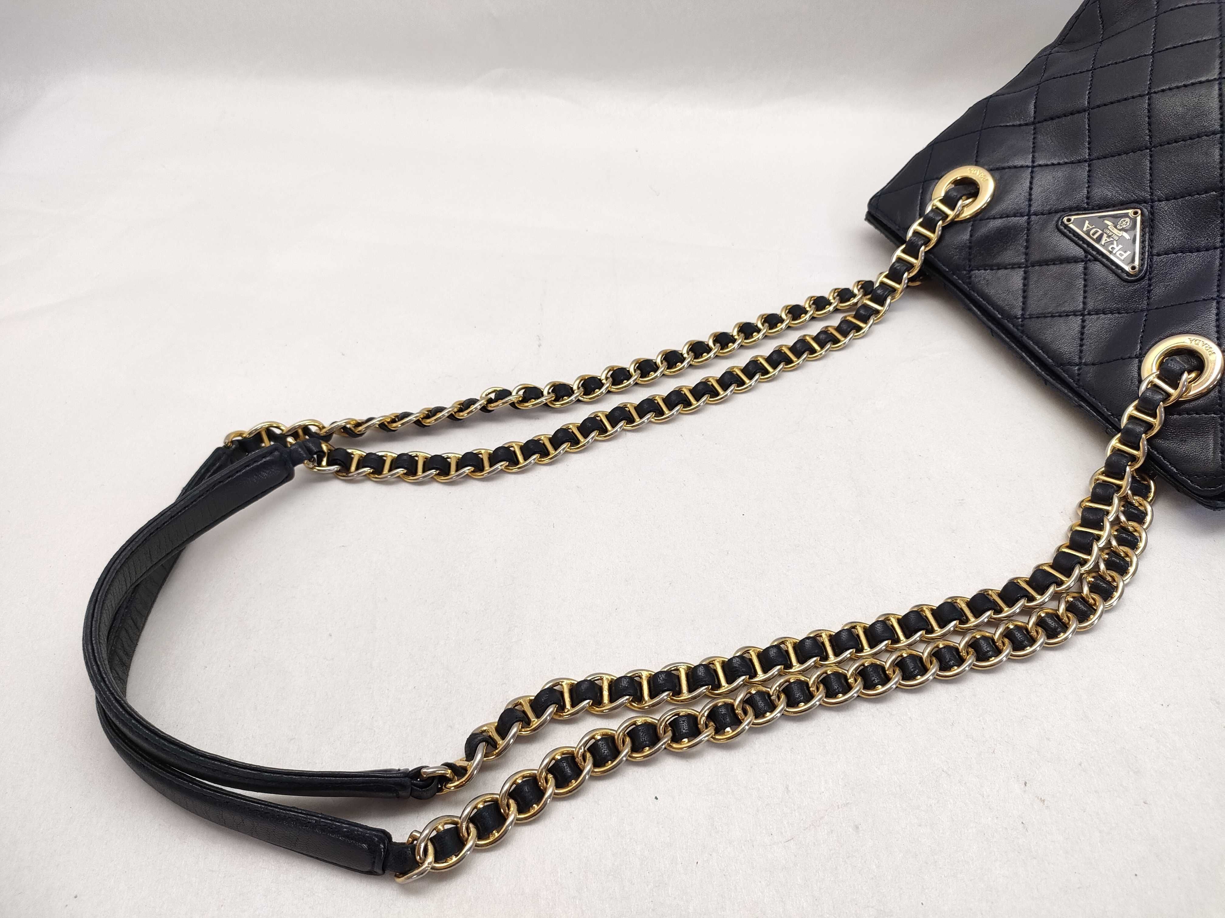 Nappa Leather Quilted Chain Shoulder Bag Black Gold Hardware Triangle Logo Shoulder Bag — view 3