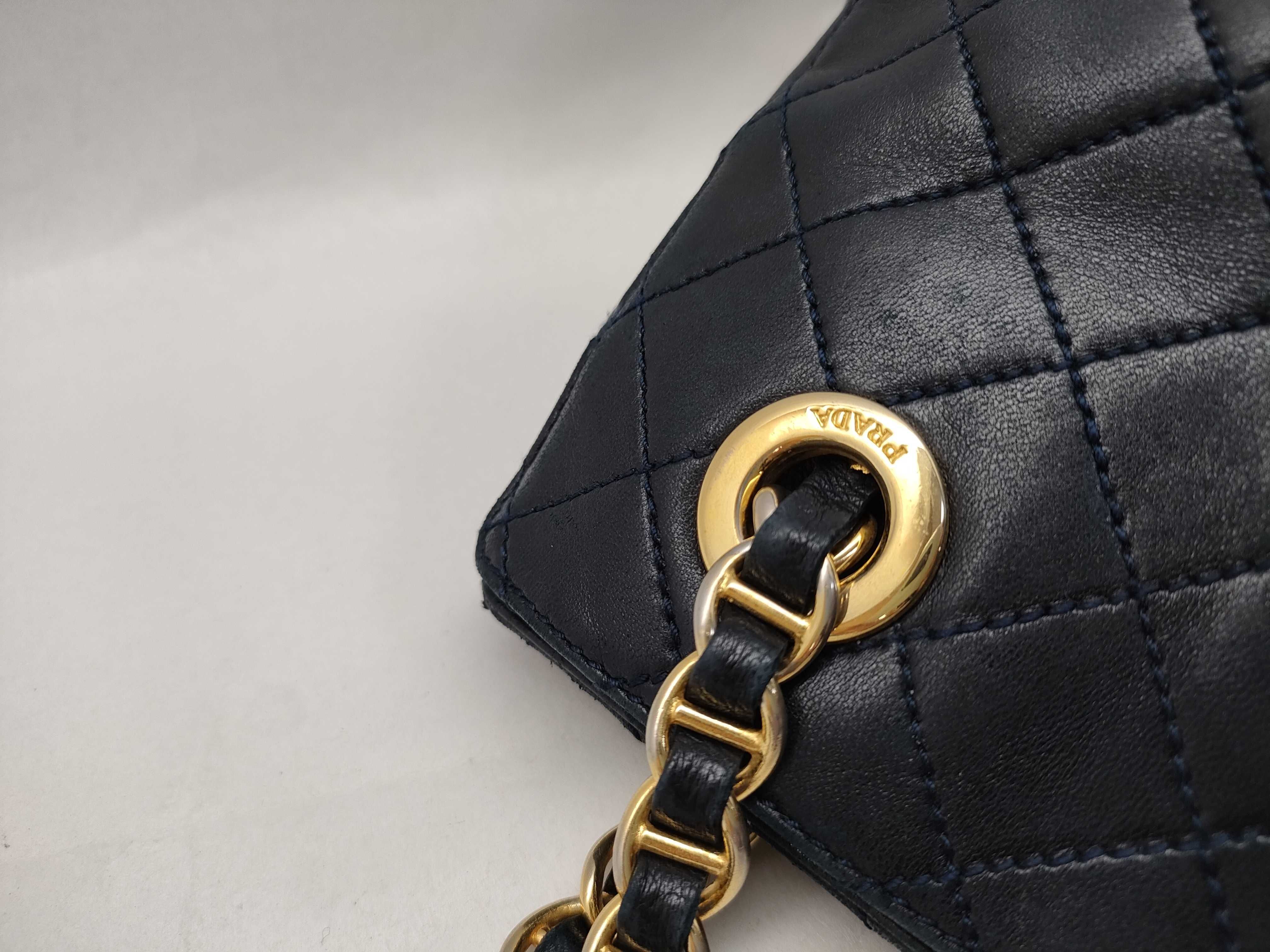 Nappa Leather Quilted Chain Shoulder Bag Black Gold Hardware Triangle Logo Shoulder Bag — view 5