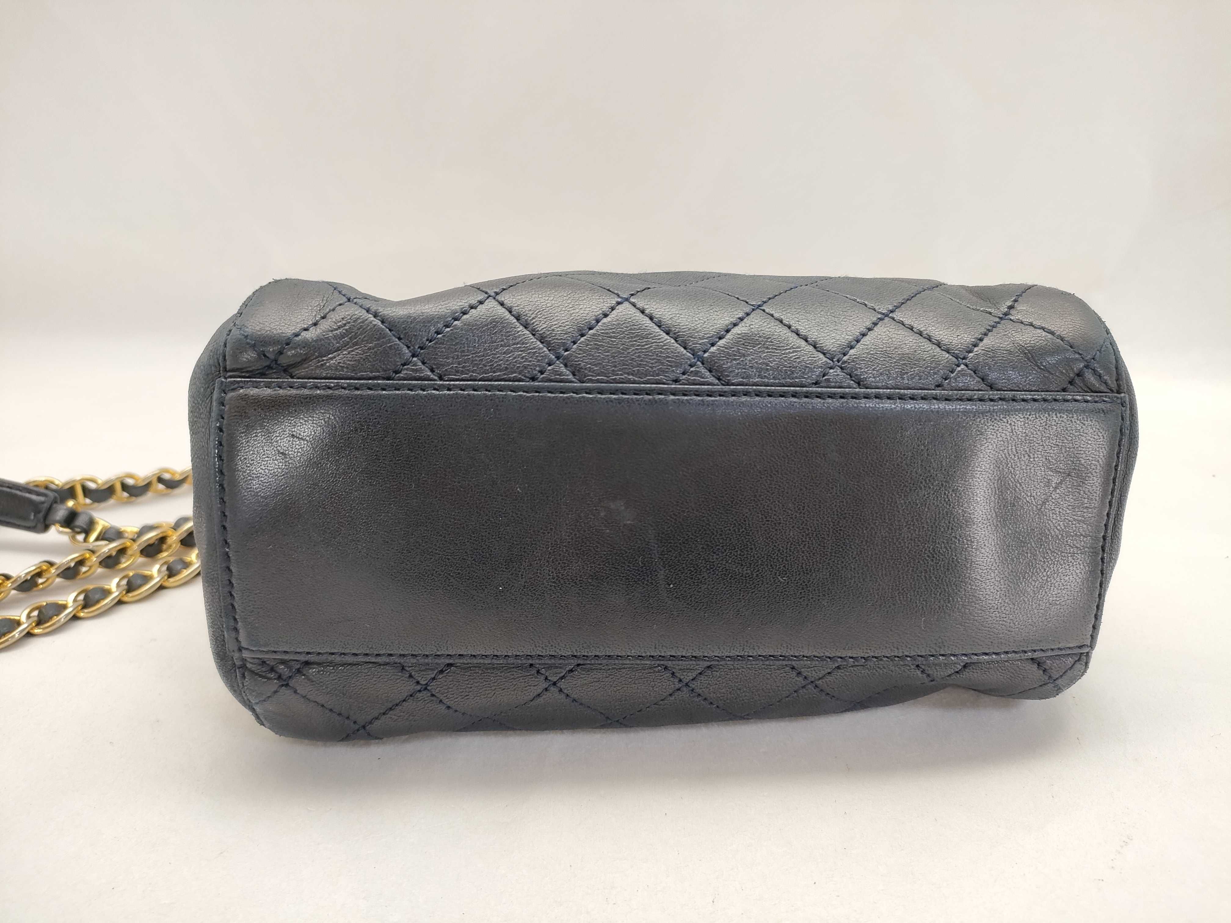 Nappa Leather Quilted Chain Shoulder Bag Black Gold Hardware Triangle Logo Shoulder Bag — view 7