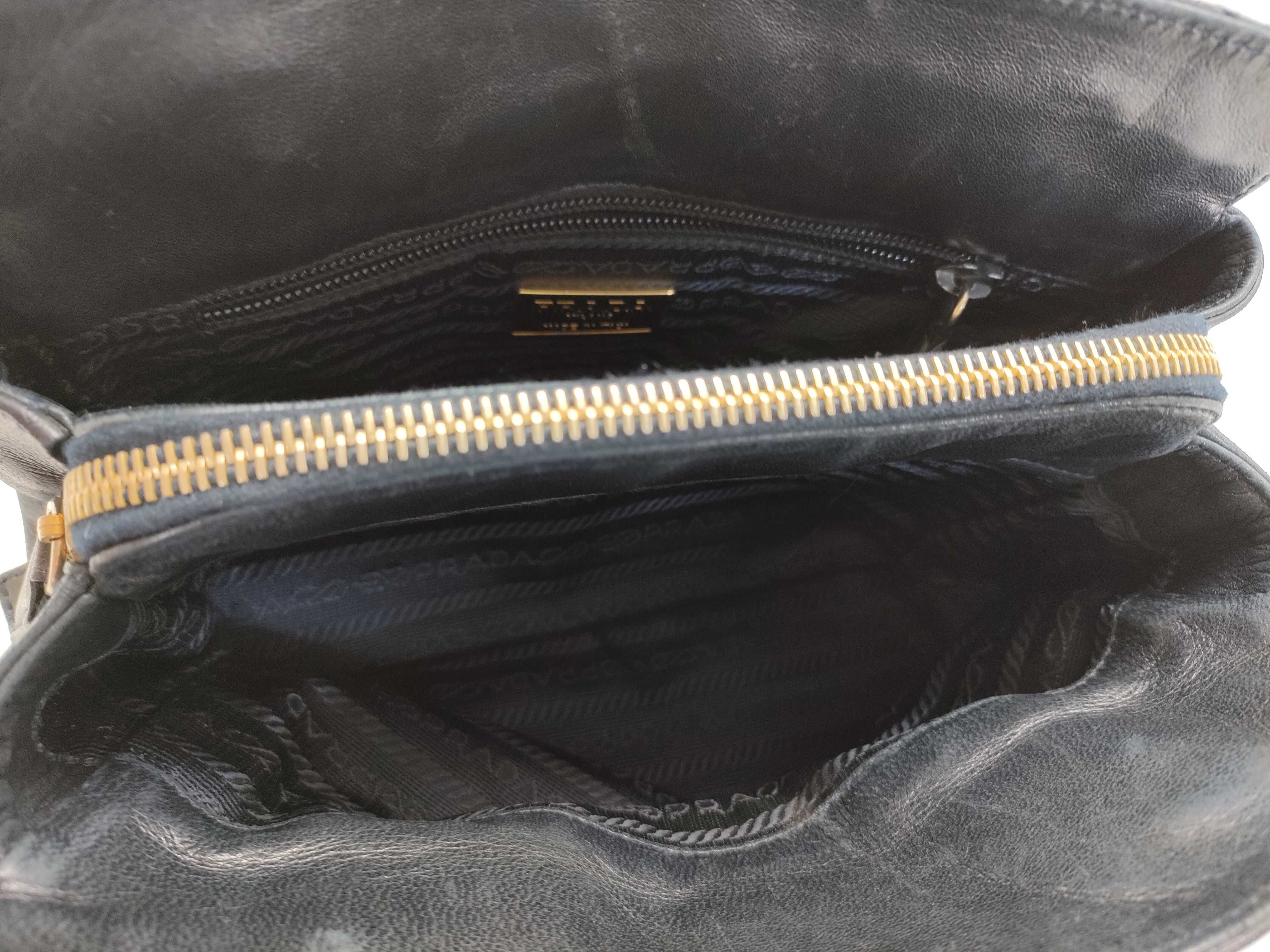 Nappa Leather Quilted Chain Shoulder Bag Black Gold Hardware Triangle Logo Shoulder Bag — view 8