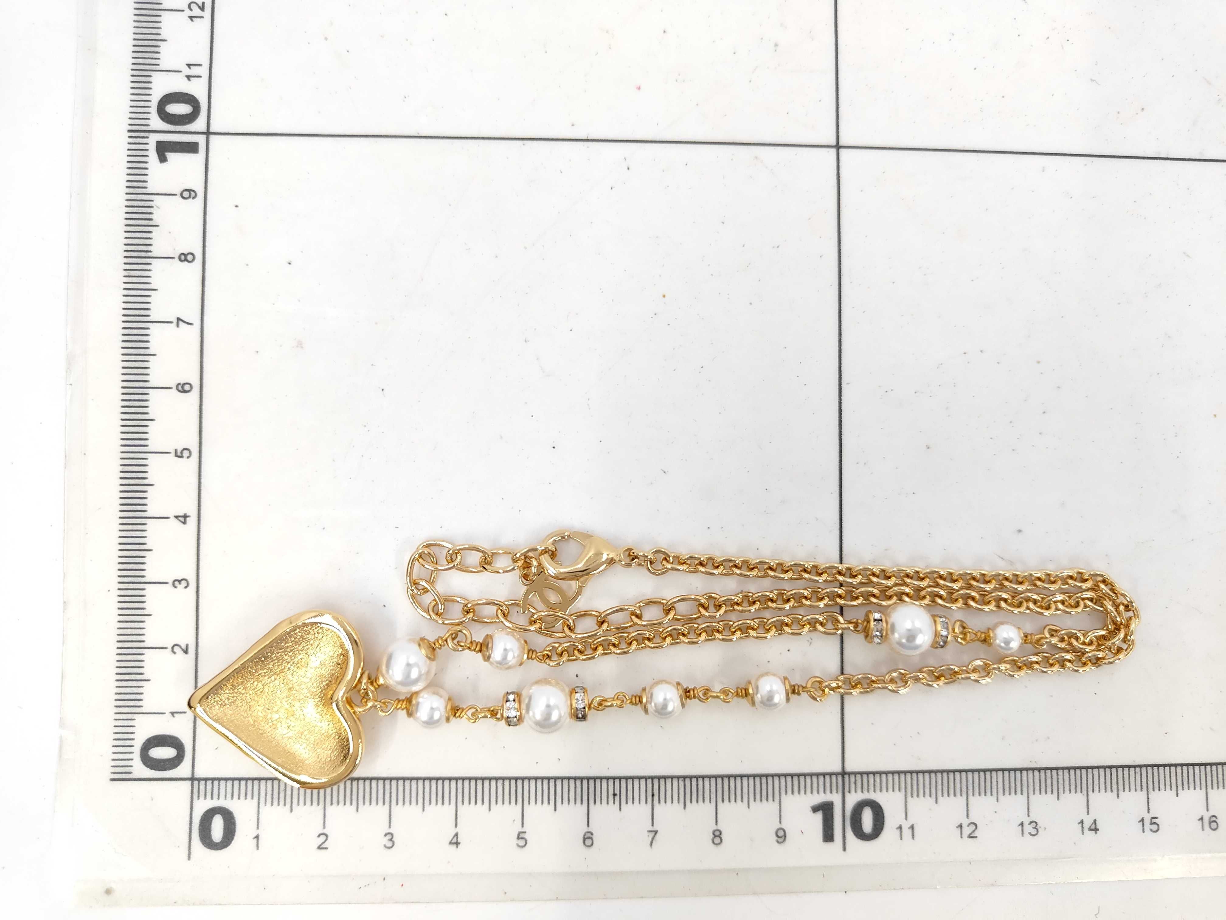 24A Pink Enamel Heart CC Logo Pearl Necklace — view 5