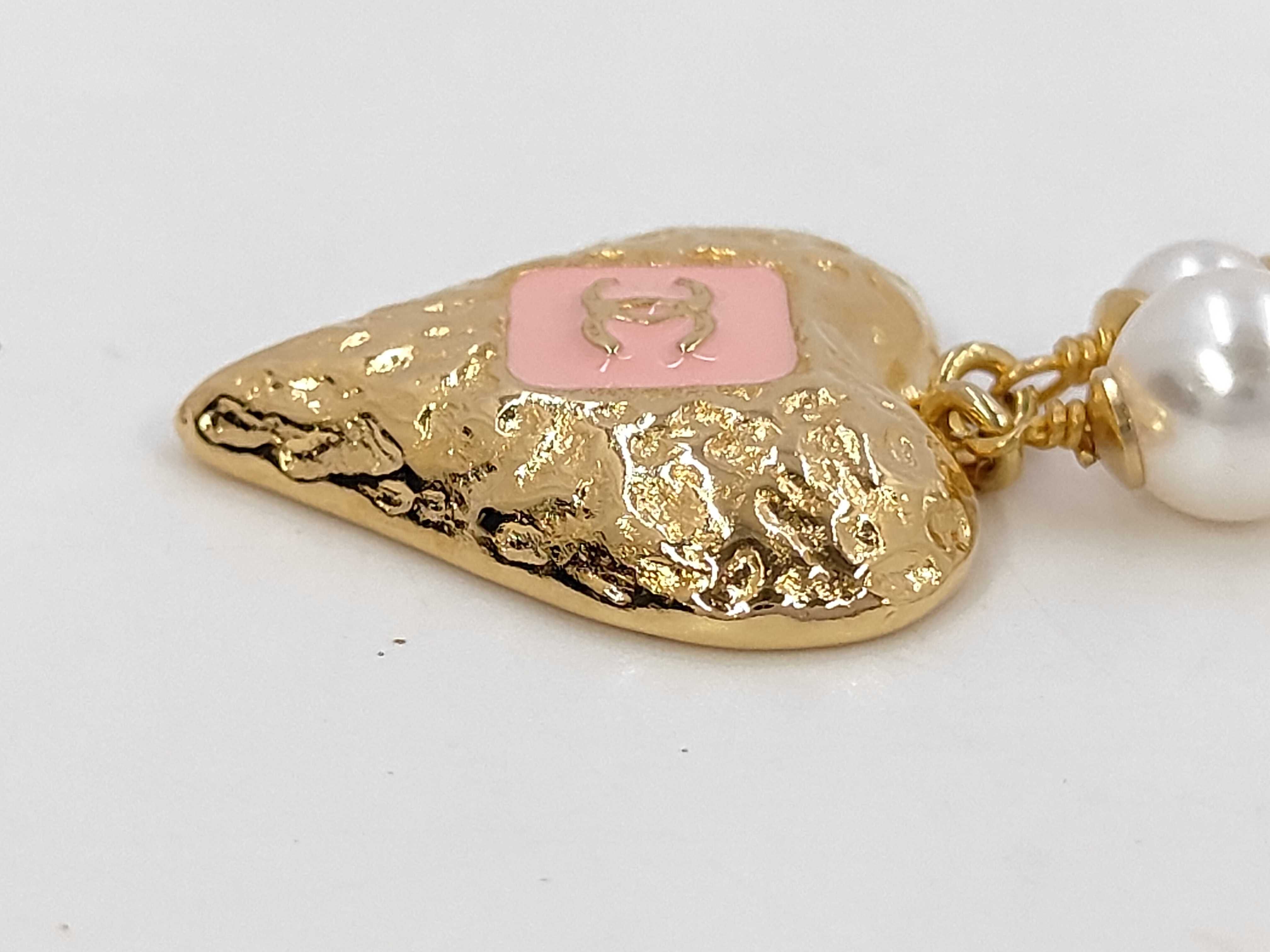 24A Pink Enamel Heart CC Logo Pearl Necklace — view 6