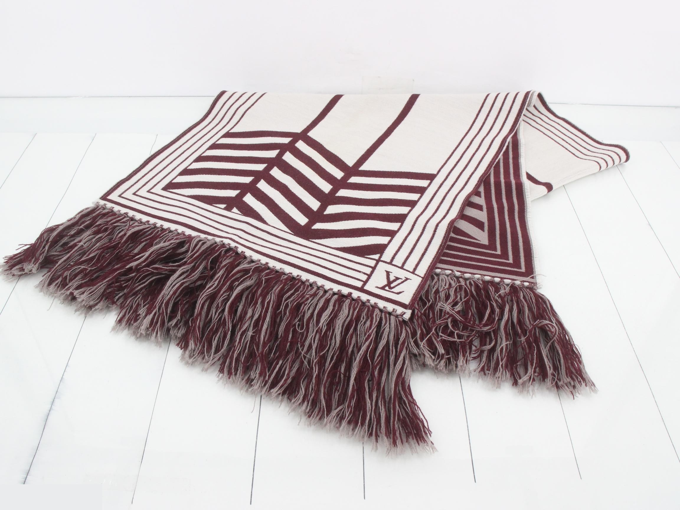 LV logo, long fringe wool long scarf, with tags. — view 2