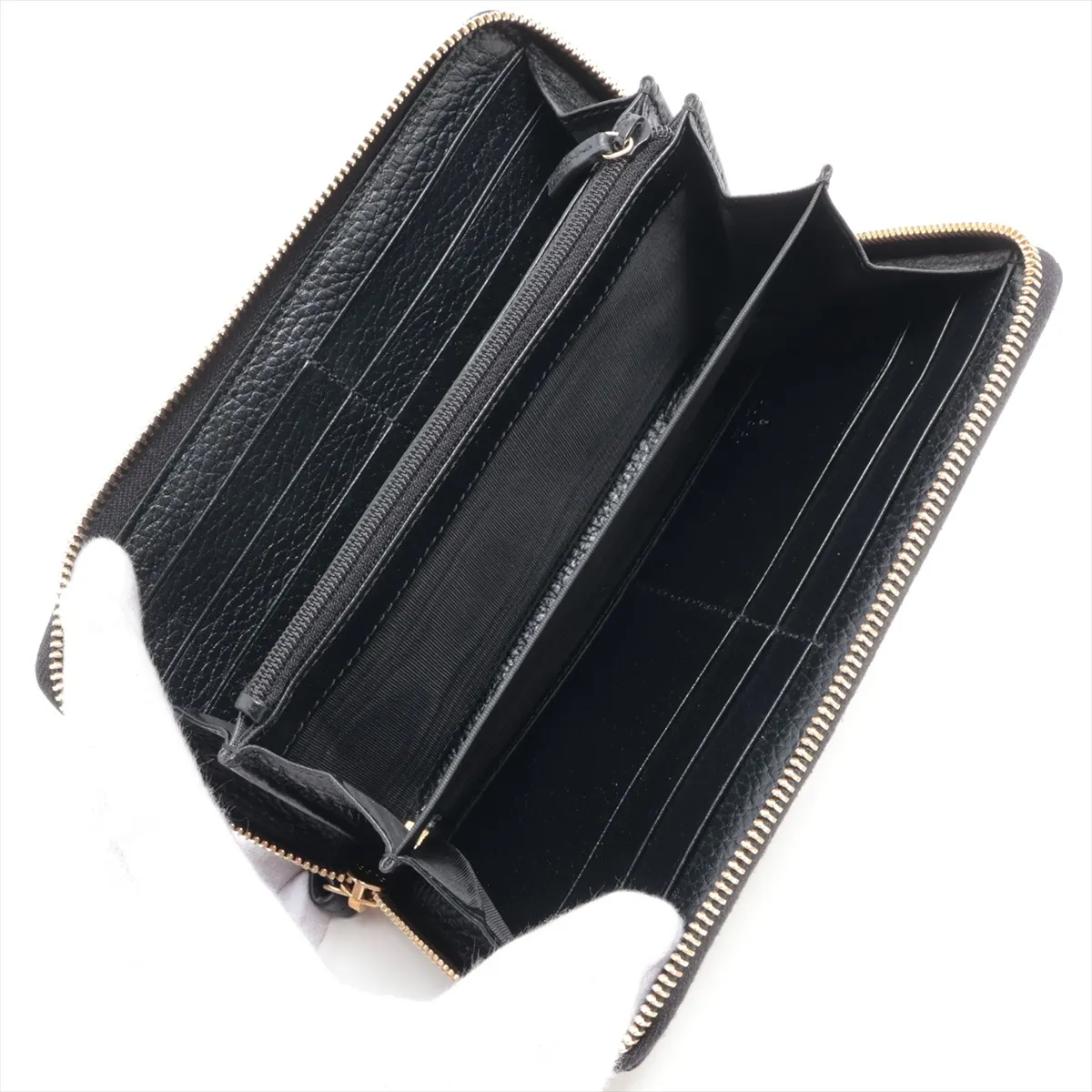 GG Marmont 456117 PVC x Leather Round Zip Wallet Beige x Black — view 3