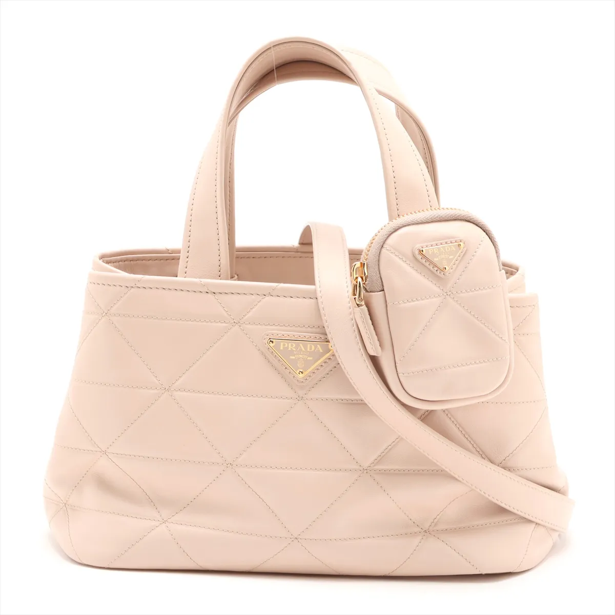 Quilted Leather 2-Way Handbag, Beige, 1BG548