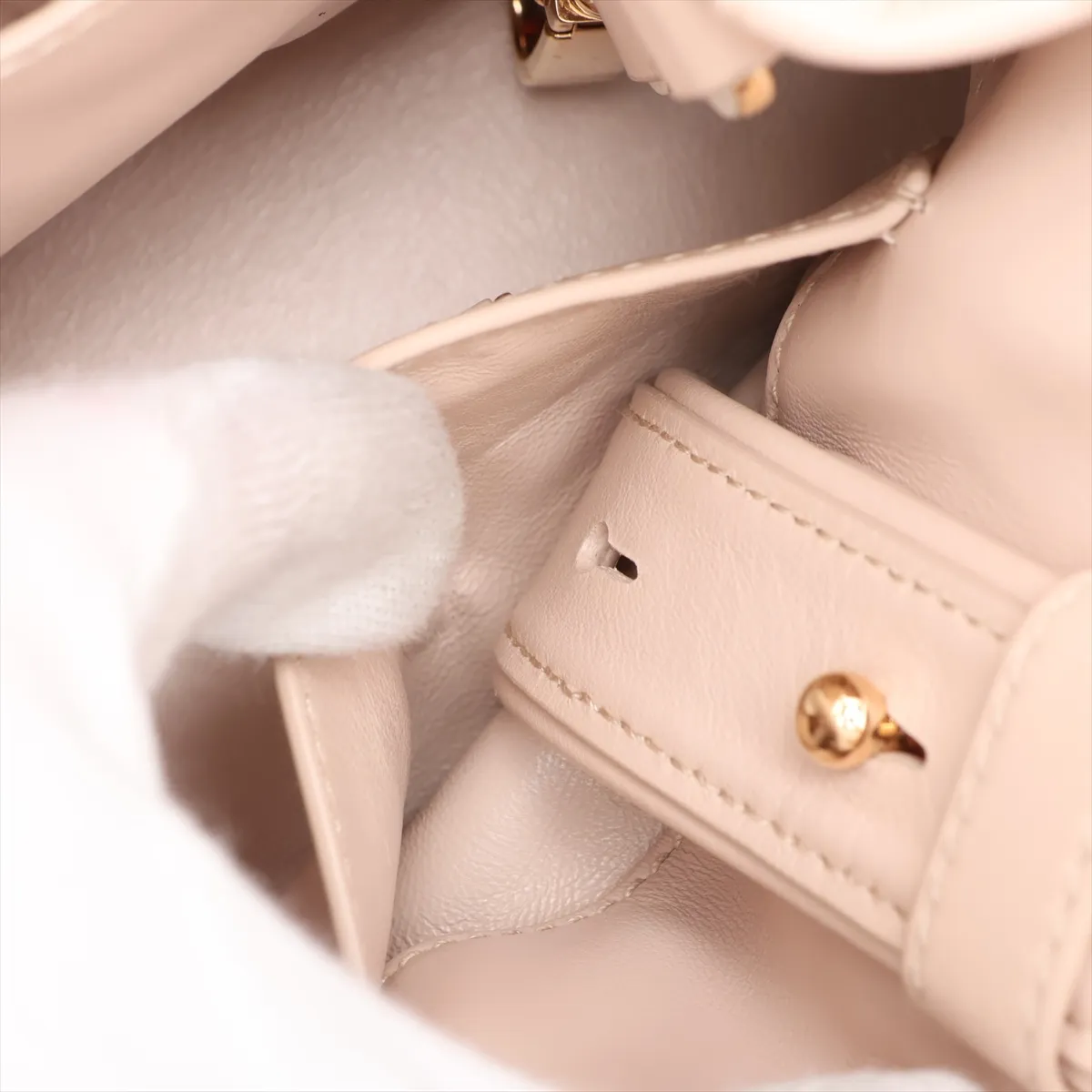 Quilted Leather 2-Way Handbag, Beige, 1BG548 — view 12