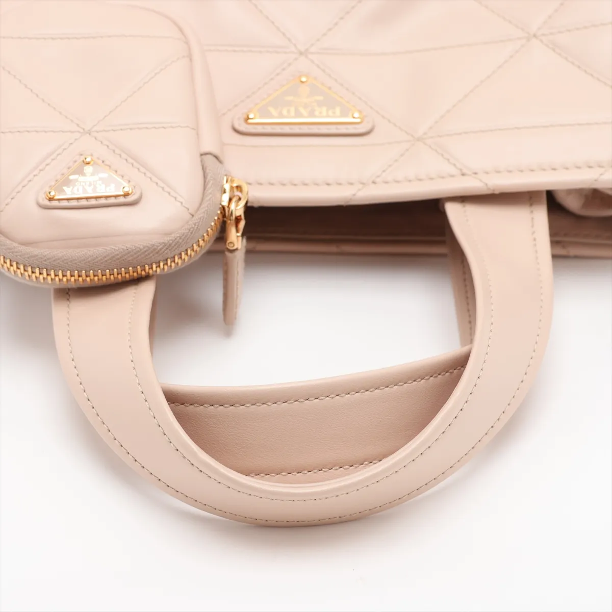 Quilted Leather 2-Way Handbag, Beige, 1BG548 — view 5