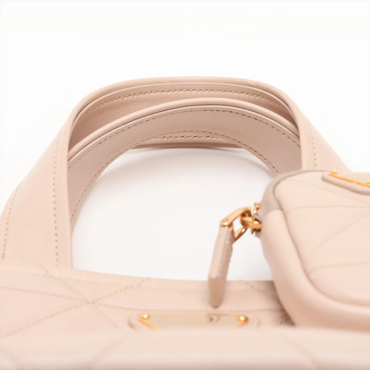 Quilted Leather 2-Way Handbag, Beige, 1BG548 — view 6