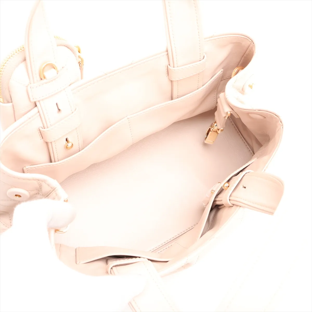 Quilted Leather 2-Way Handbag, Beige, 1BG548 — view 8