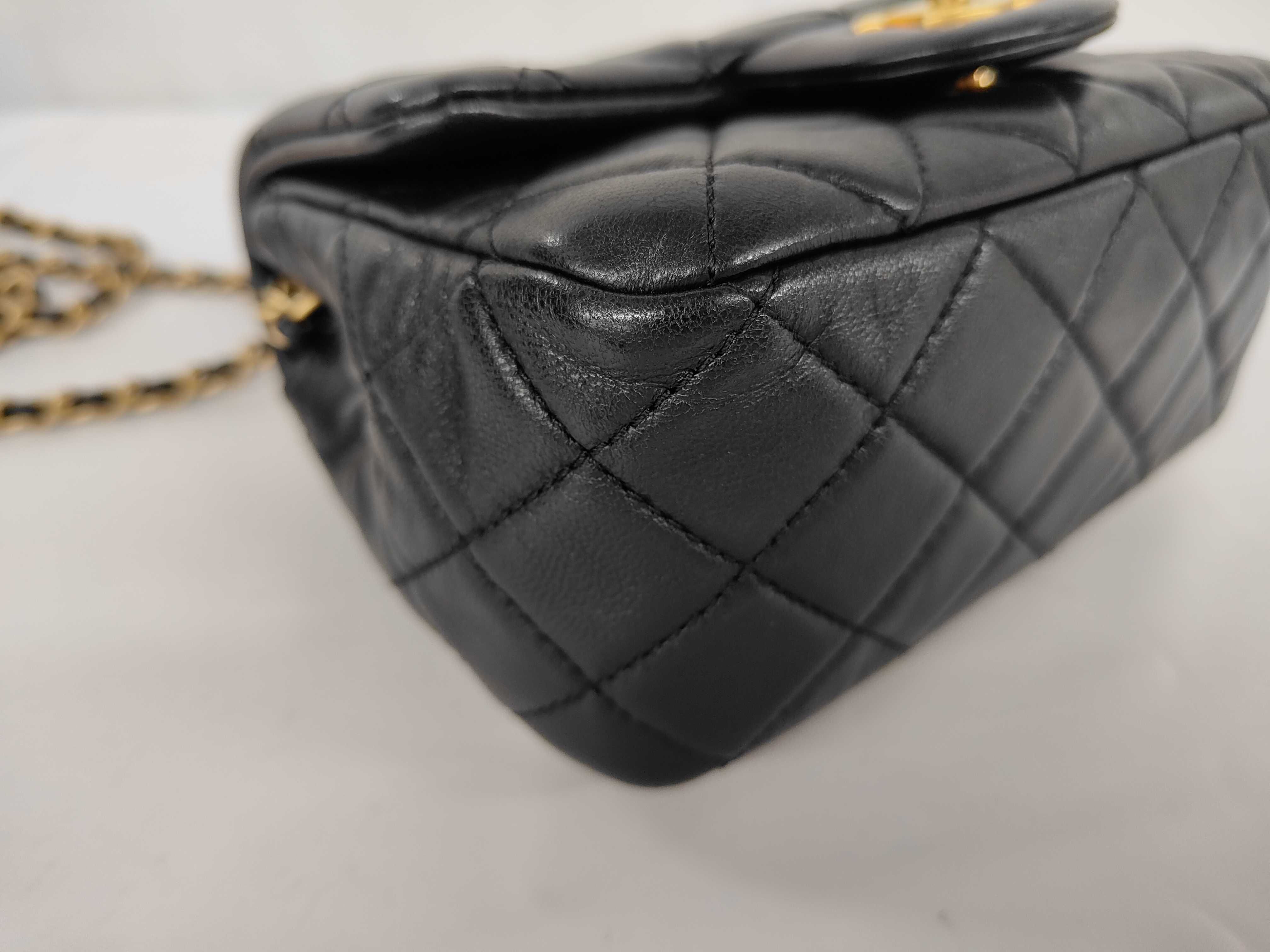 Matelassé Pearl Crush Mini Flap Bag, Black Lambskin, Chain Adjuster, Gold Hardware, Shoulder Bag — view 7