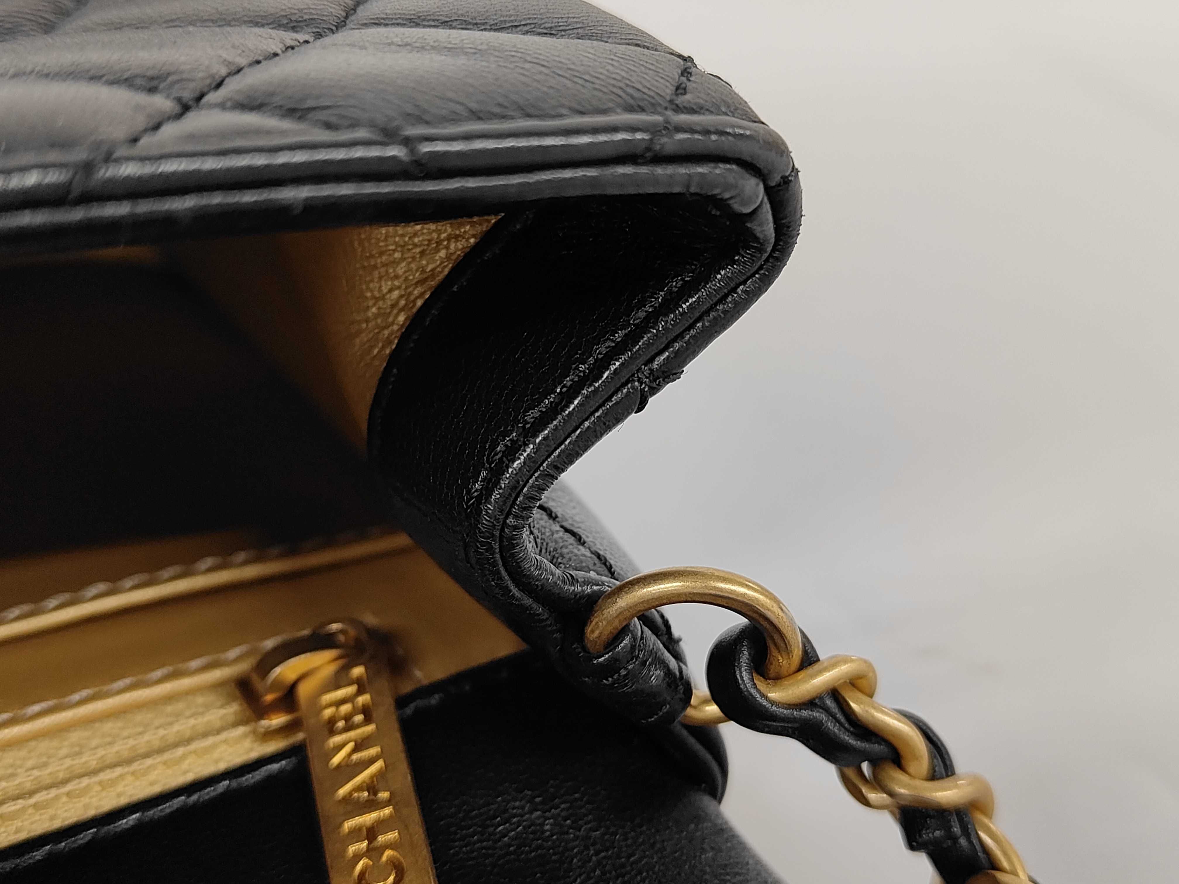 Matelassé Pearl Crush Mini Flap Bag, Black Lambskin, Chain Adjuster, Gold Hardware, Shoulder Bag — view 9