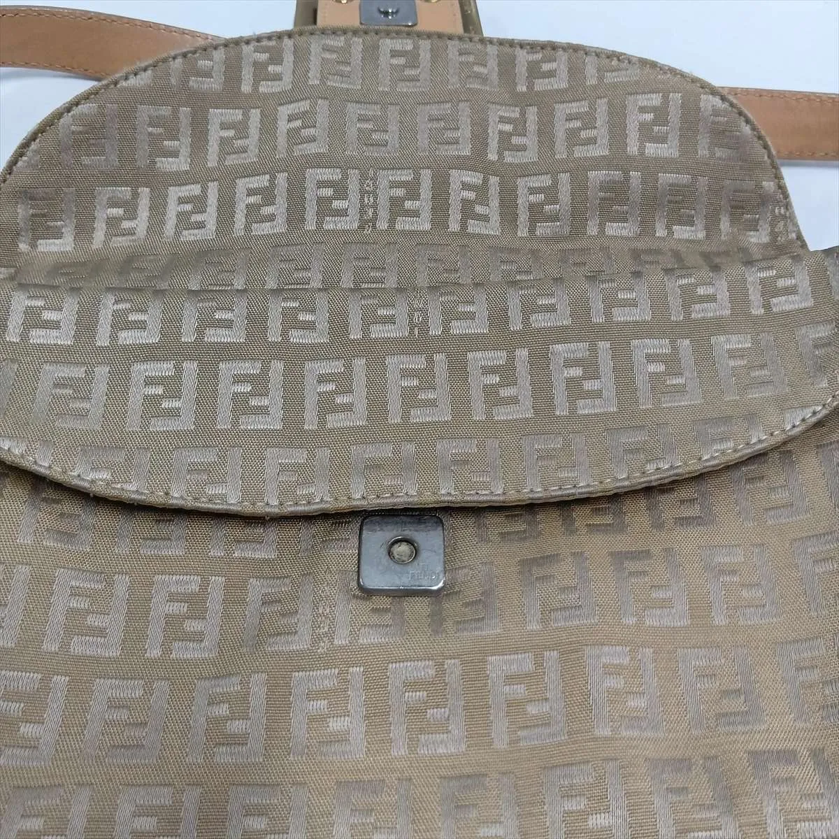 Zucchino Mamma Bucket Canvas x Leather Shoulder Bag, Beige, 8BR003 — view 13