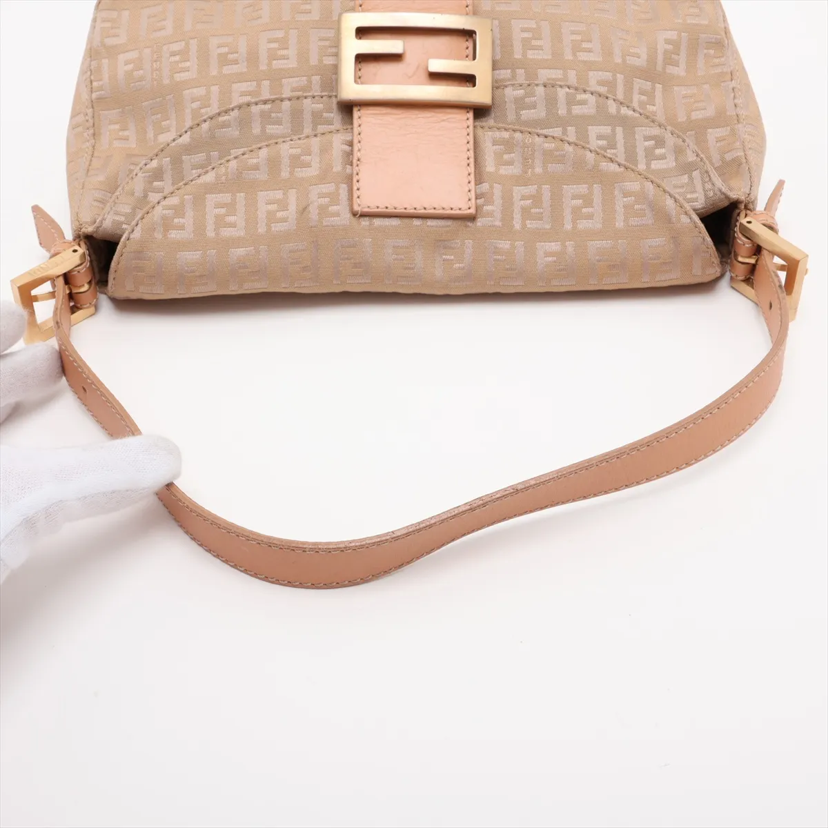 Zucchino Mamma Bucket Canvas x Leather Shoulder Bag, Beige, 8BR003 — view 5