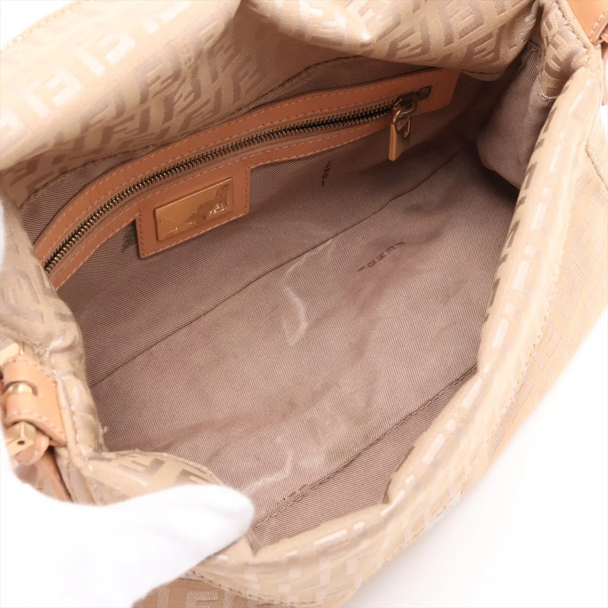 Zucchino Mamma Bucket Canvas x Leather Shoulder Bag, Beige, 8BR003 — view 7