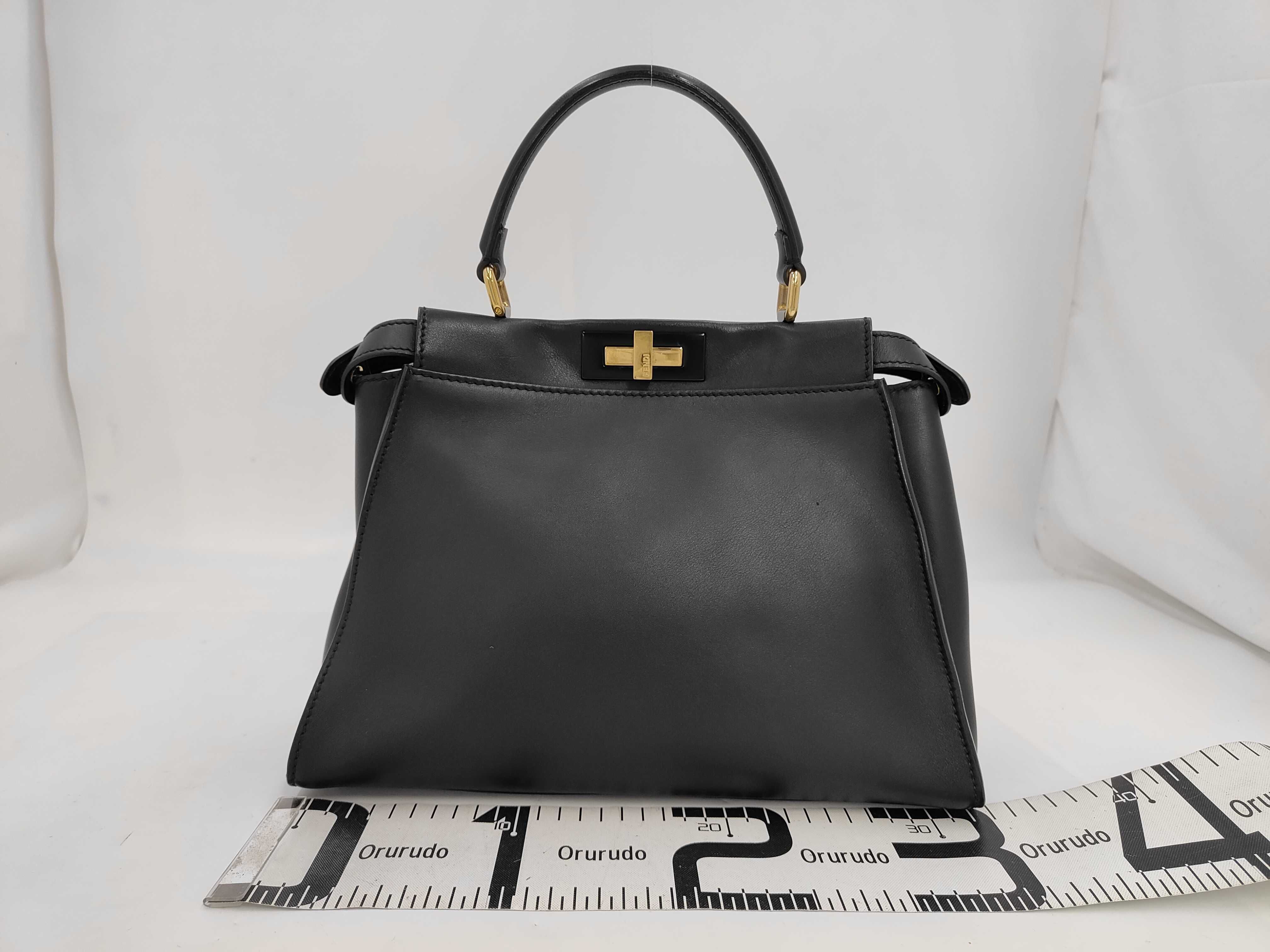 Peekaboo Black Calfskin Medium Handbag with Gold Hardware — view 2