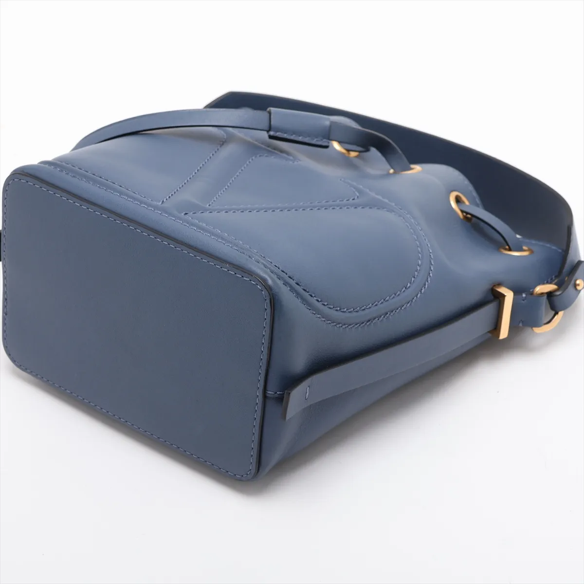 V-logo Leather 2-Way Handbag, Blue — view 3