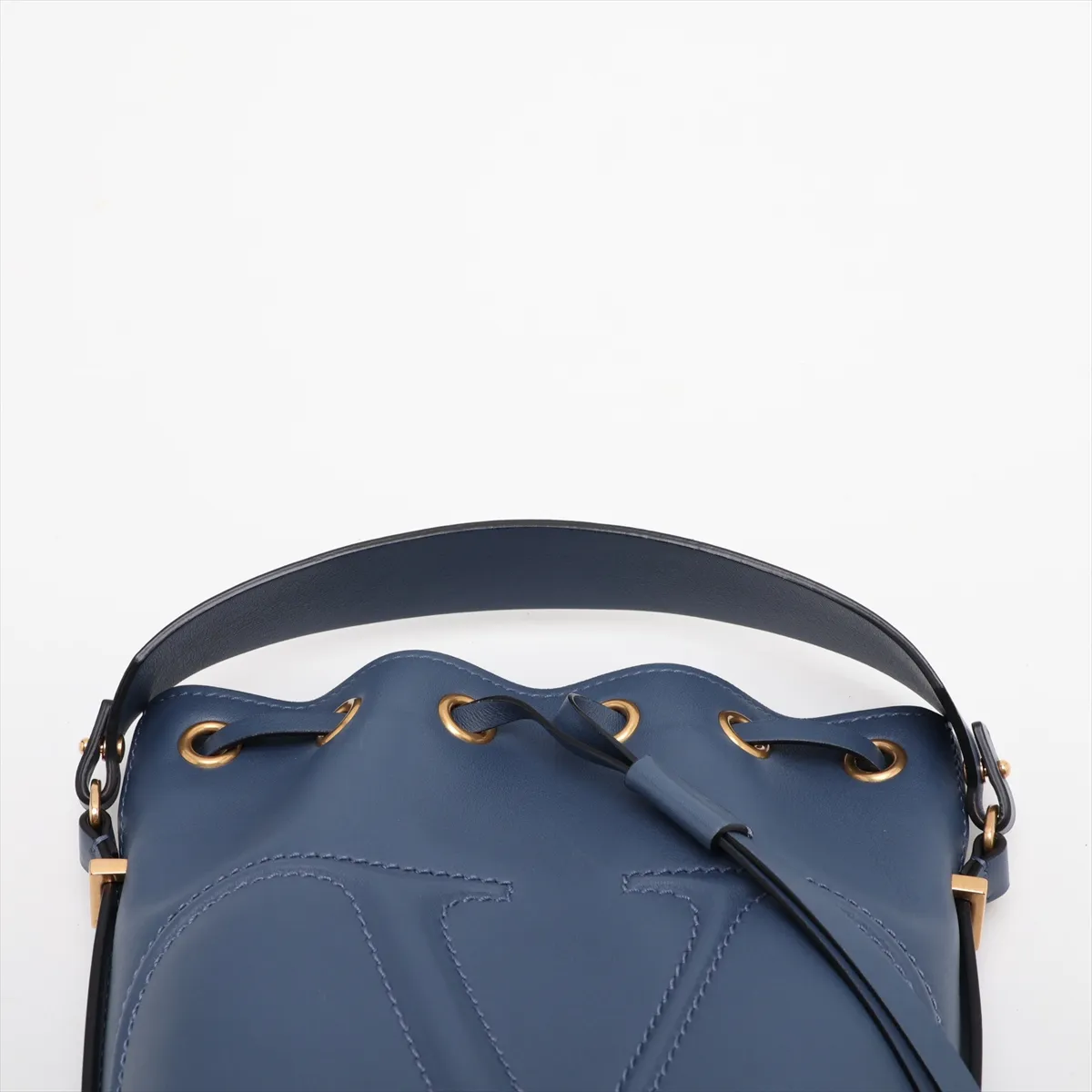 V-logo Leather 2-Way Handbag, Blue — view 6