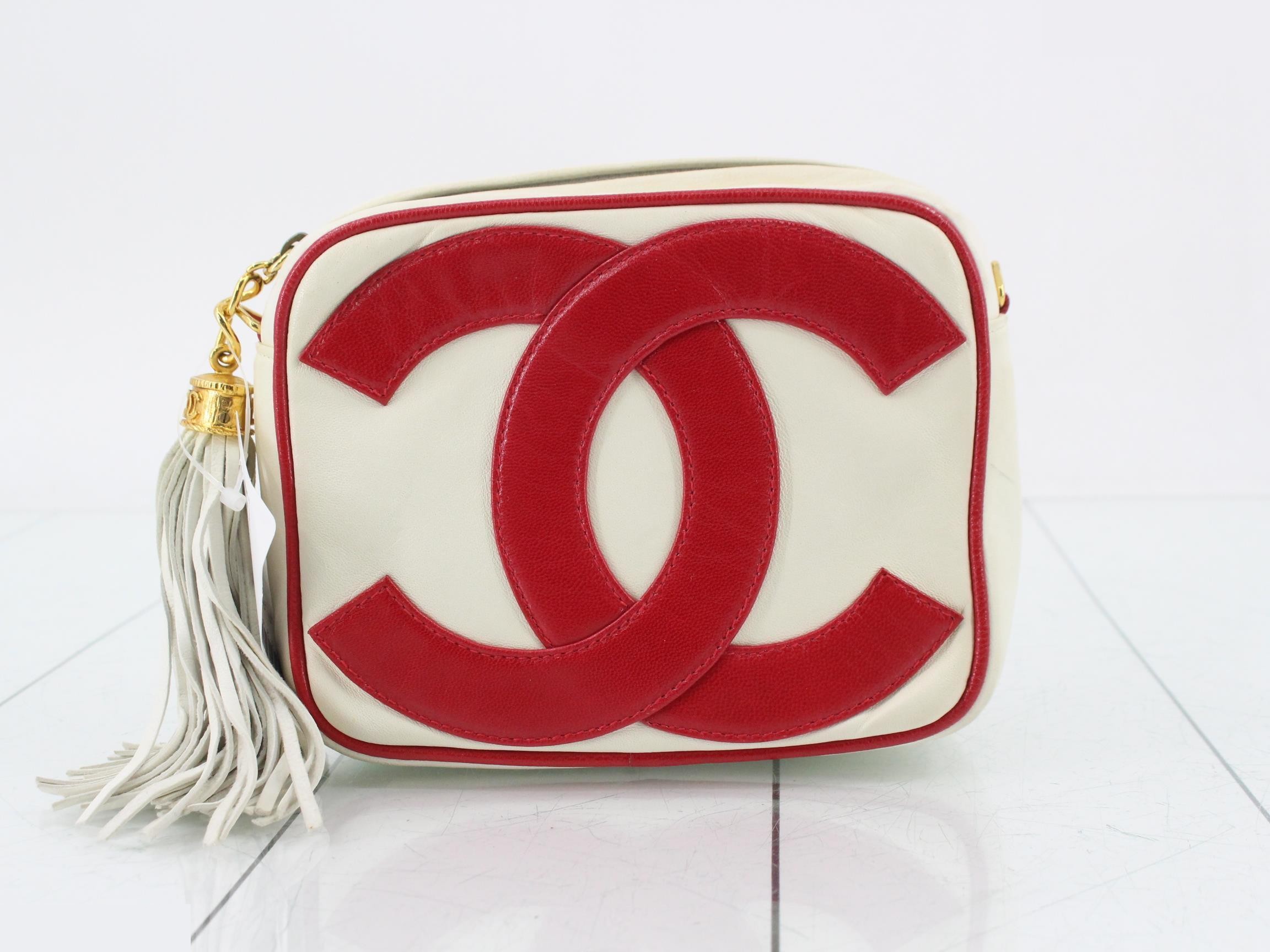 Pouch, Coco Mark, Leather, Red, White