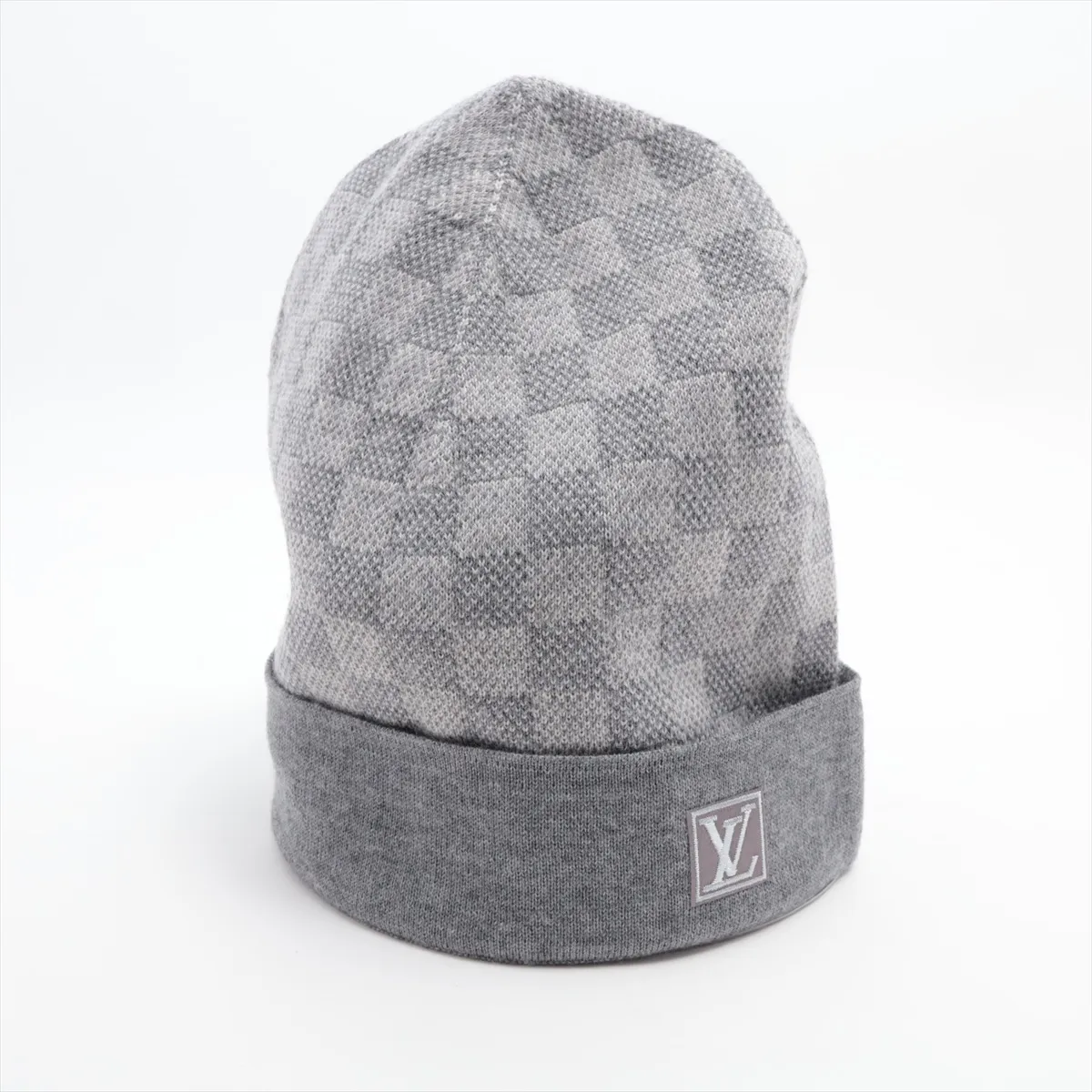 M70606 Bonne Petit Damier MR0138 Knit Cap, Wool x Polyurethane, Gray, — view 2