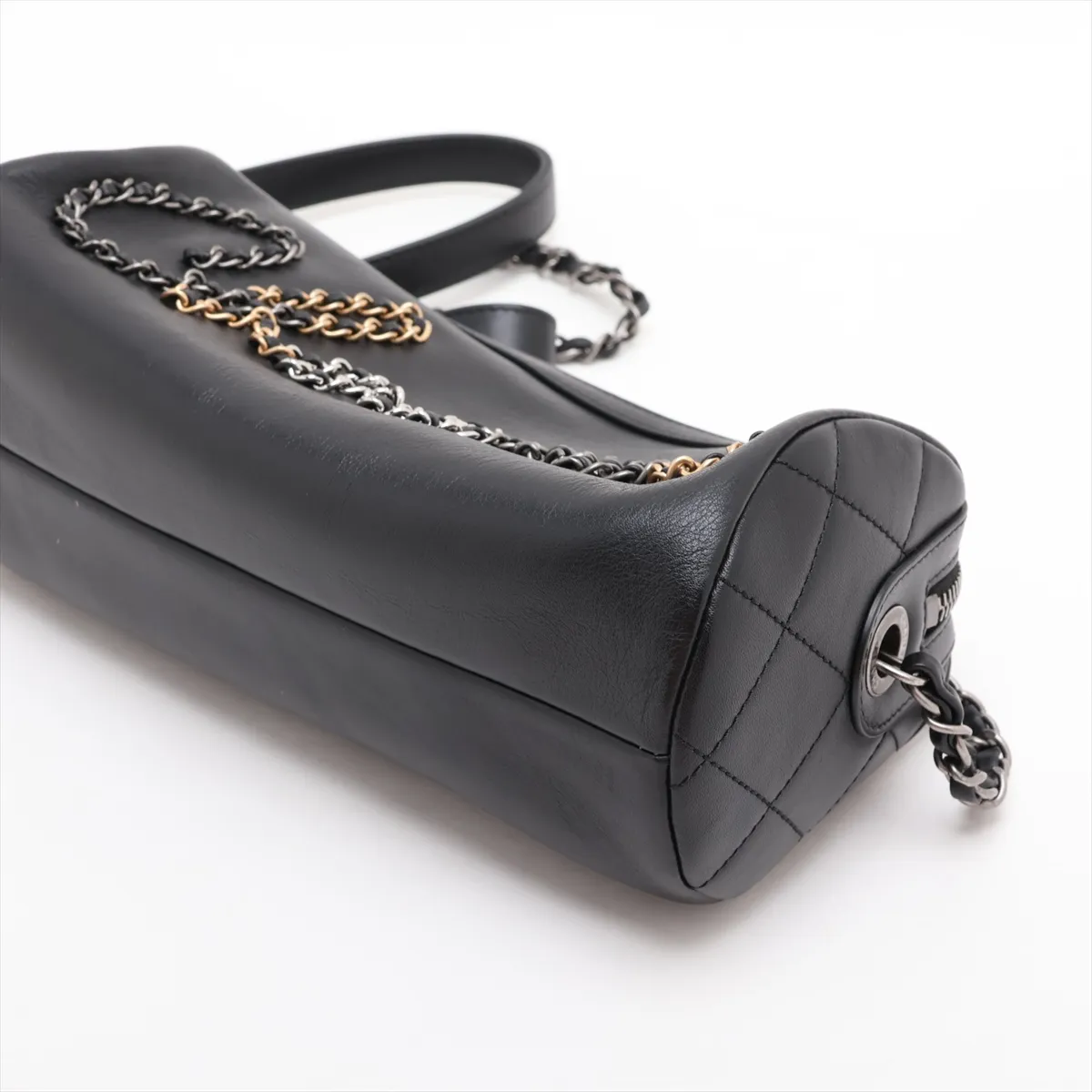 Logo Lambskin Chain Shoulder Bag, Black with Gold and Silver Hardware, 30095352 (Serial Number in the 30s) — view 3