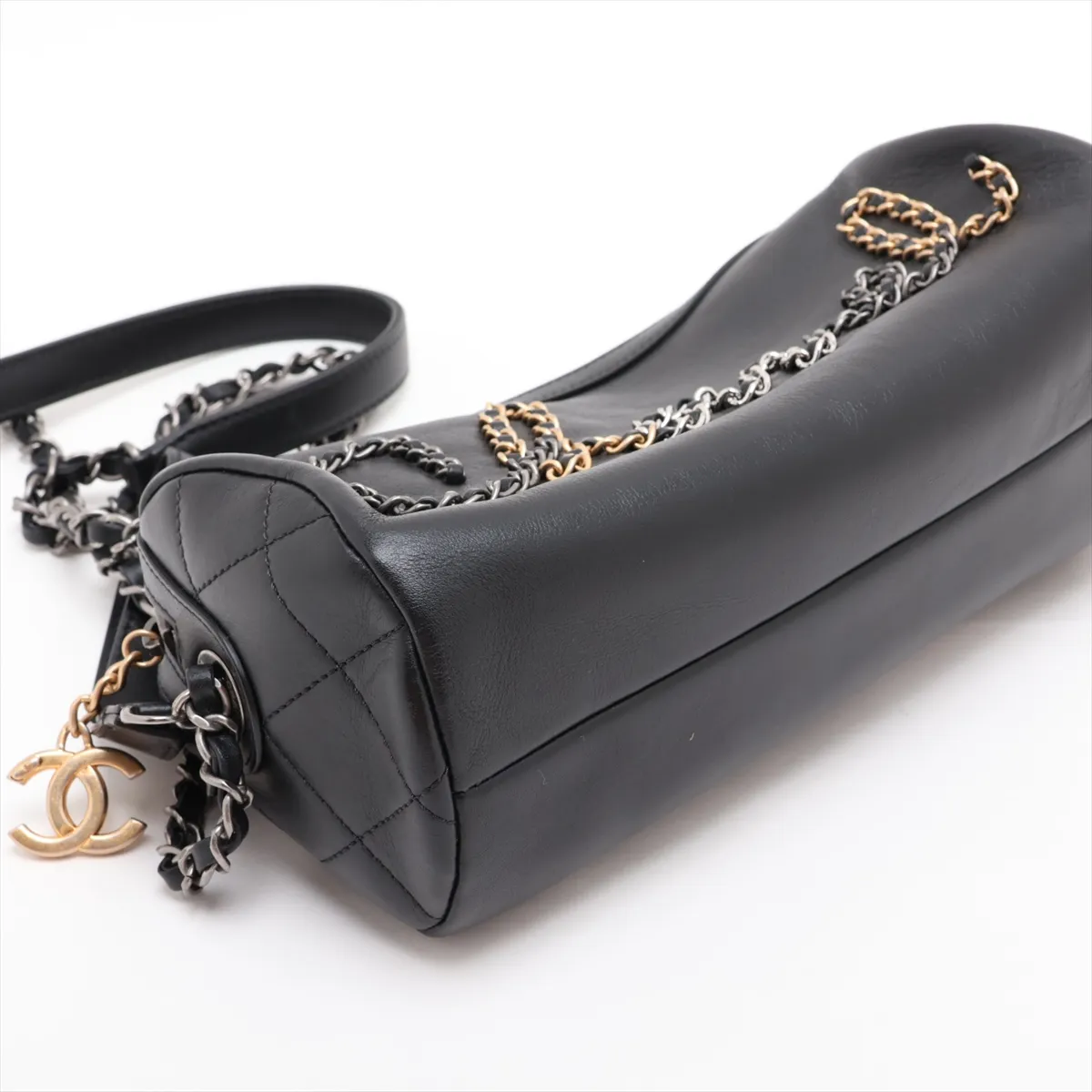 Logo Lambskin Chain Shoulder Bag, Black with Gold and Silver Hardware, 30095352 (Serial Number in the 30s) — view 4