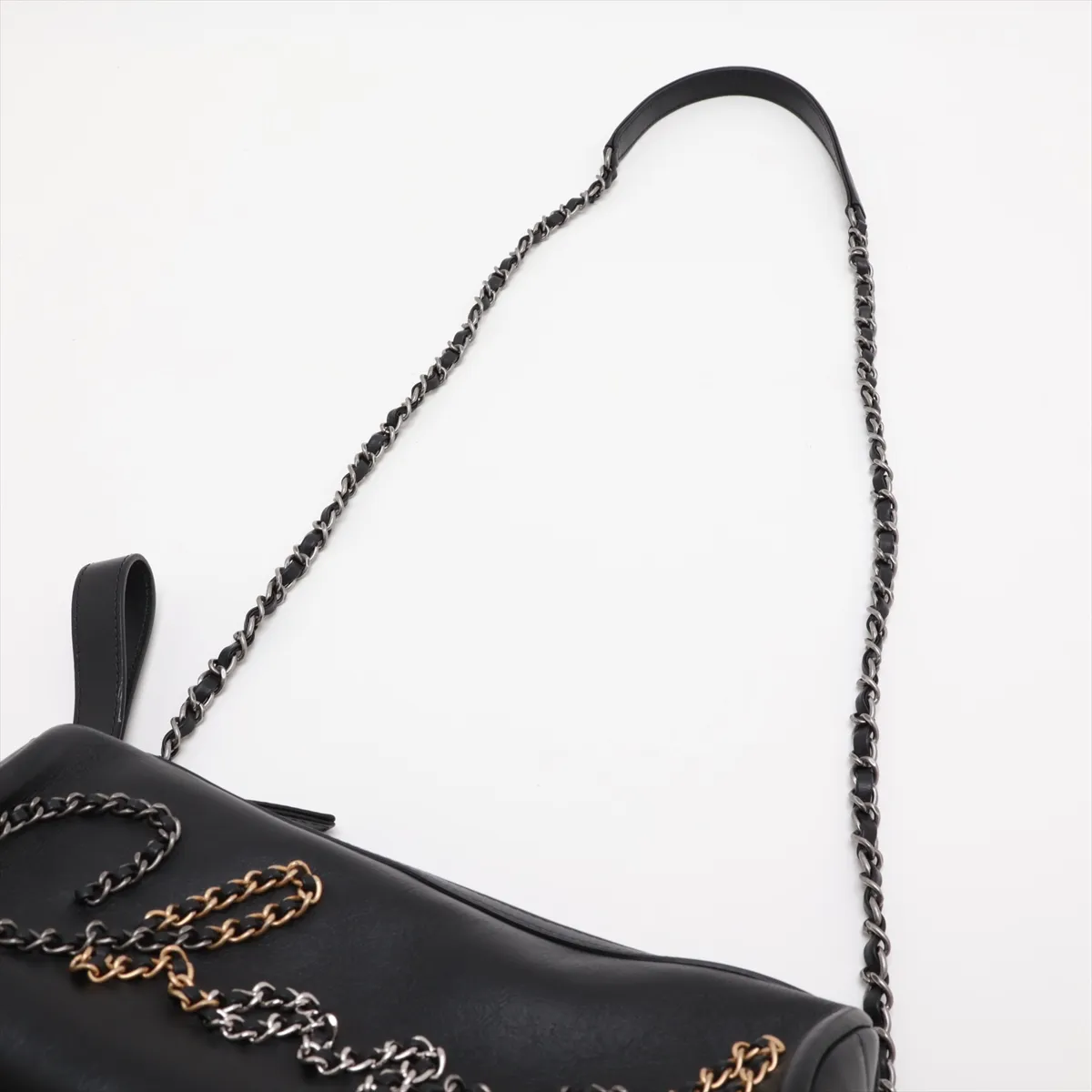 Logo Lambskin Chain Shoulder Bag, Black with Gold and Silver Hardware, 30095352 (Serial Number in the 30s) — view 5