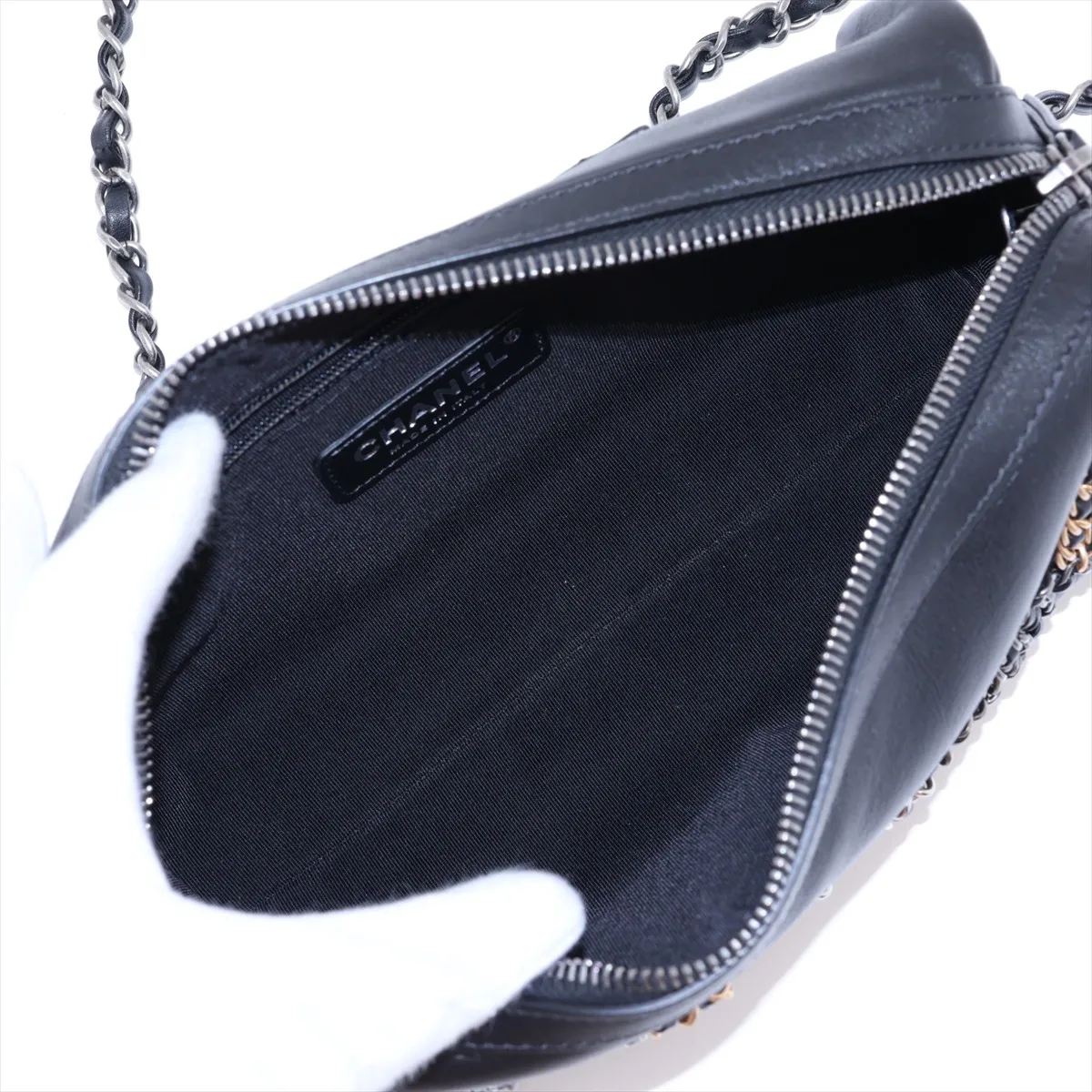 Logo Lambskin Chain Shoulder Bag, Black with Gold and Silver Hardware, 30095352 (Serial Number in the 30s) — view 6